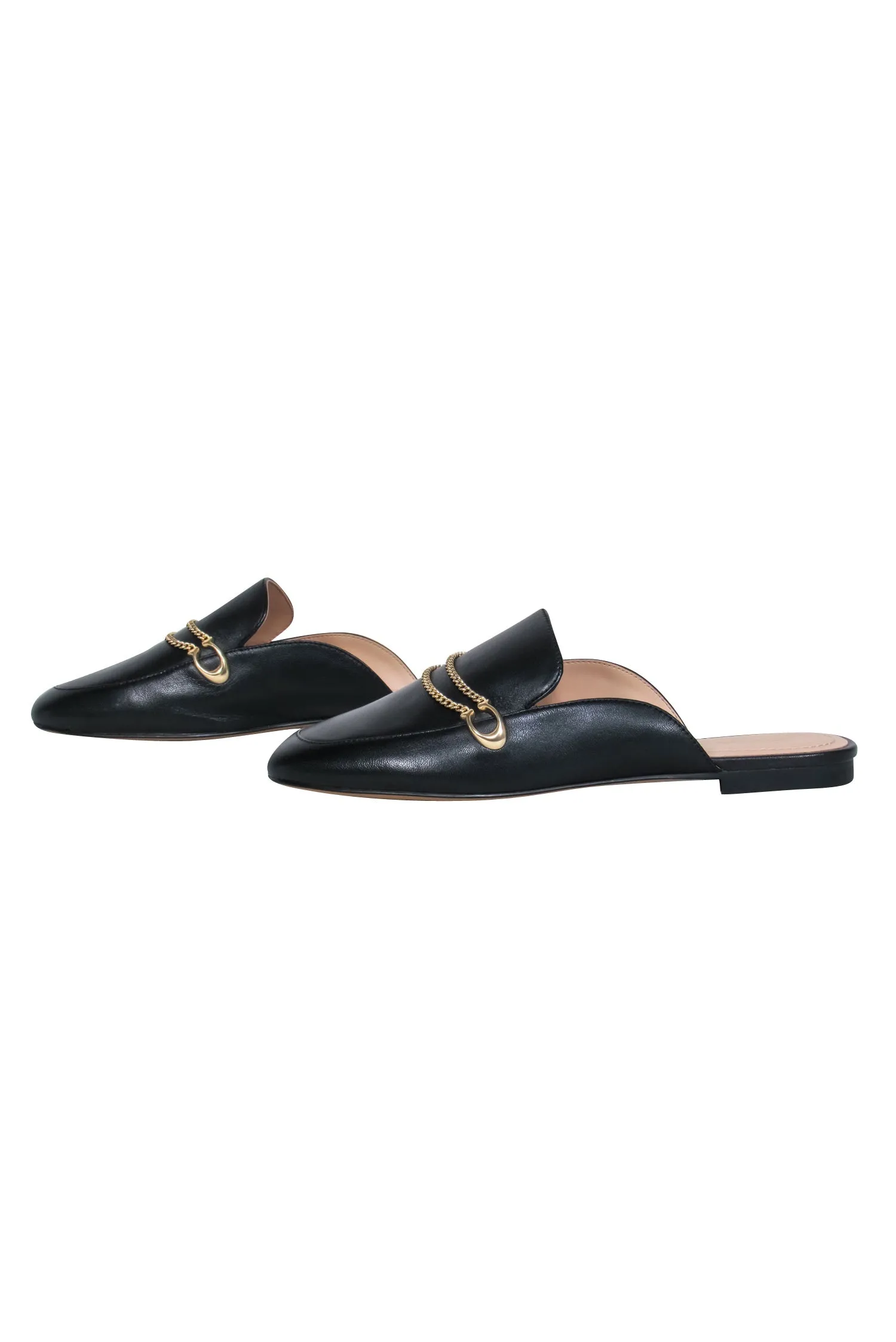 Coach - Black Leather Mule Loafer w/ Gold Logo Chain Sz 6.5