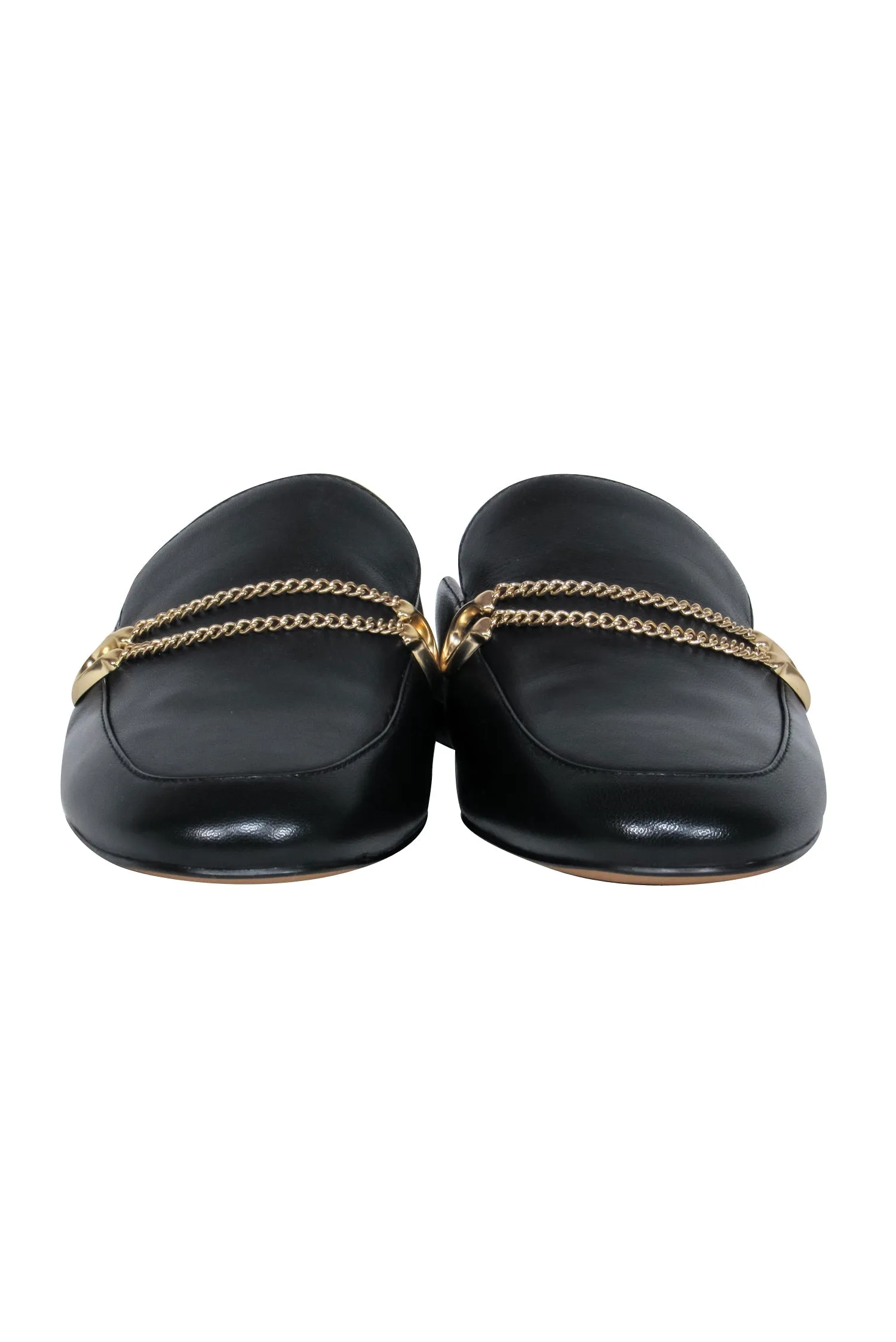 Coach - Black Leather Mule Loafer w/ Gold Logo Chain Sz 6.5