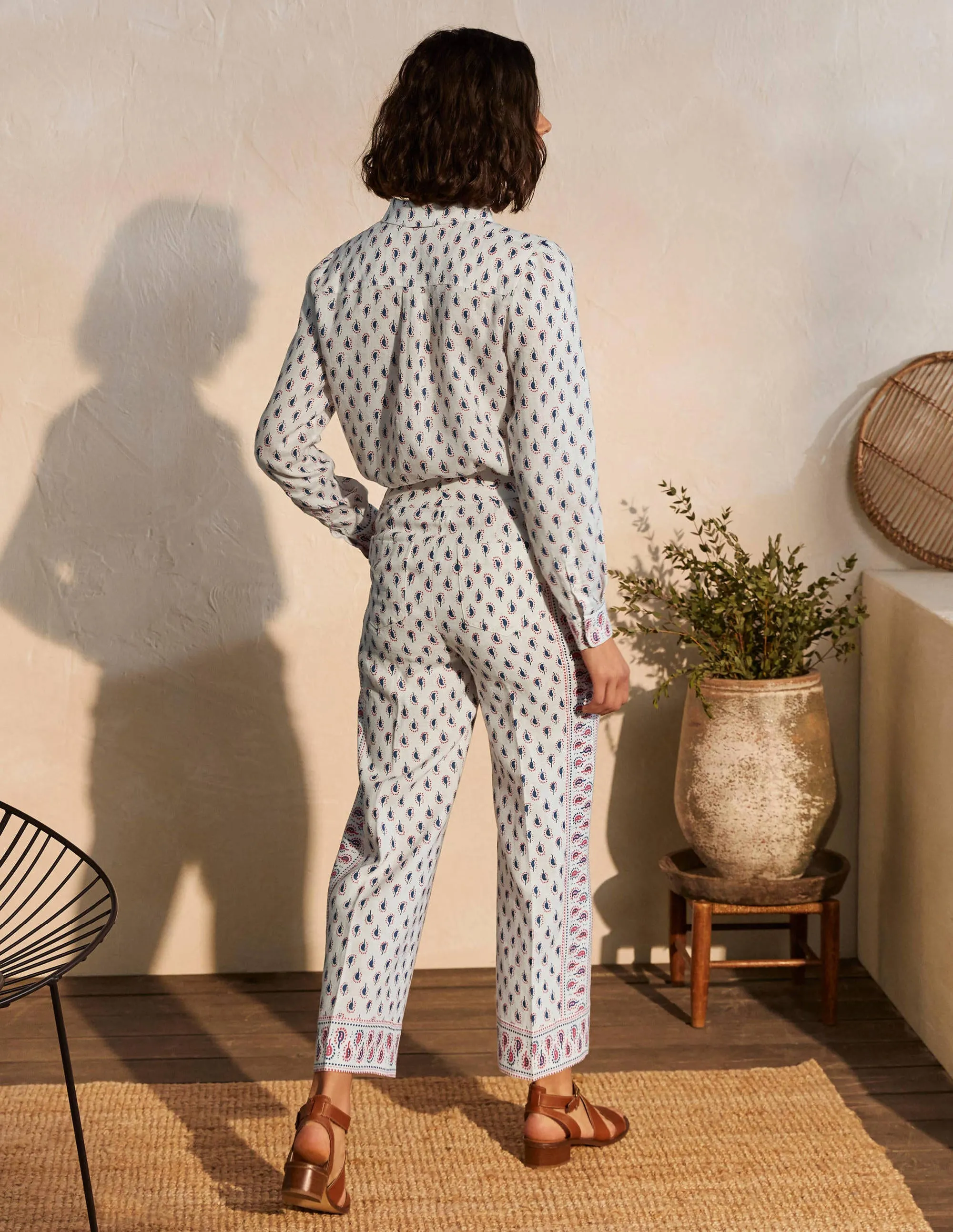 Cornwall Linen Trousers-Ivory, Paisley Stamp