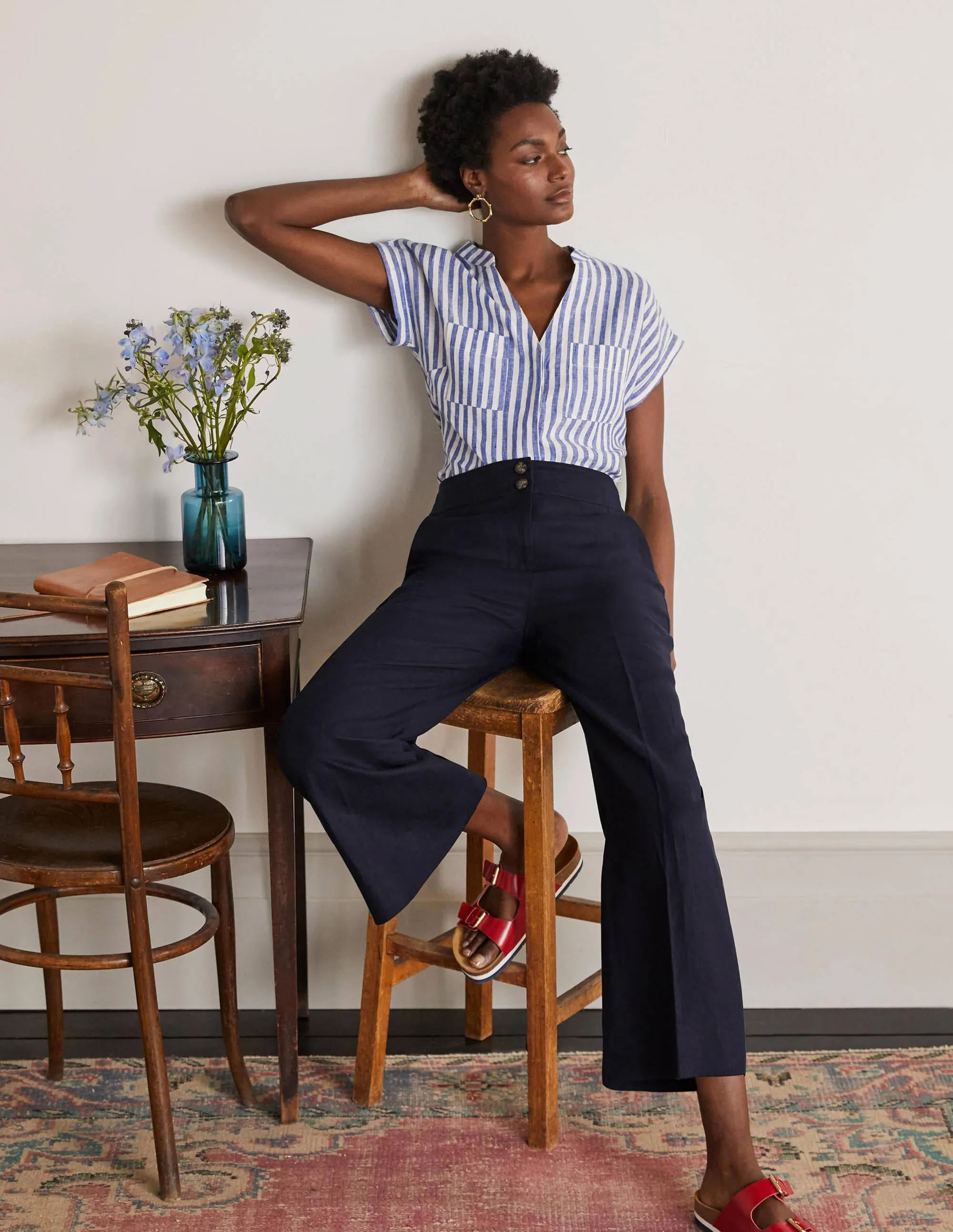 Cornwall Linen Trousers-Navy