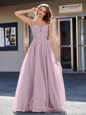 Corset Bodice A Line Tulle Gown Vintage Mauve
