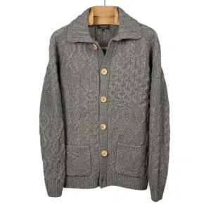 Crazy cable knit Aran cardigan in grey wool