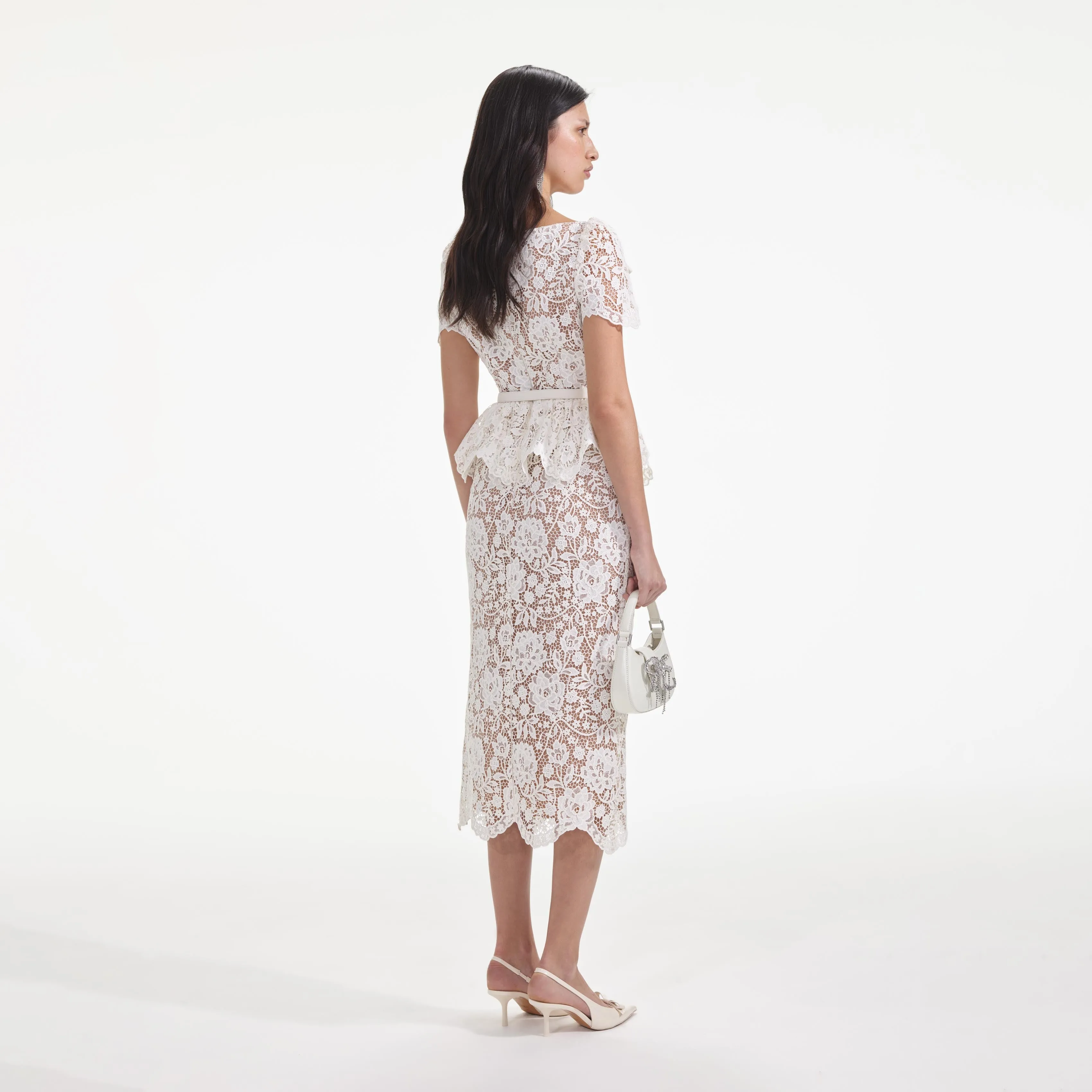 Cream Lace Peplum Midi Dress