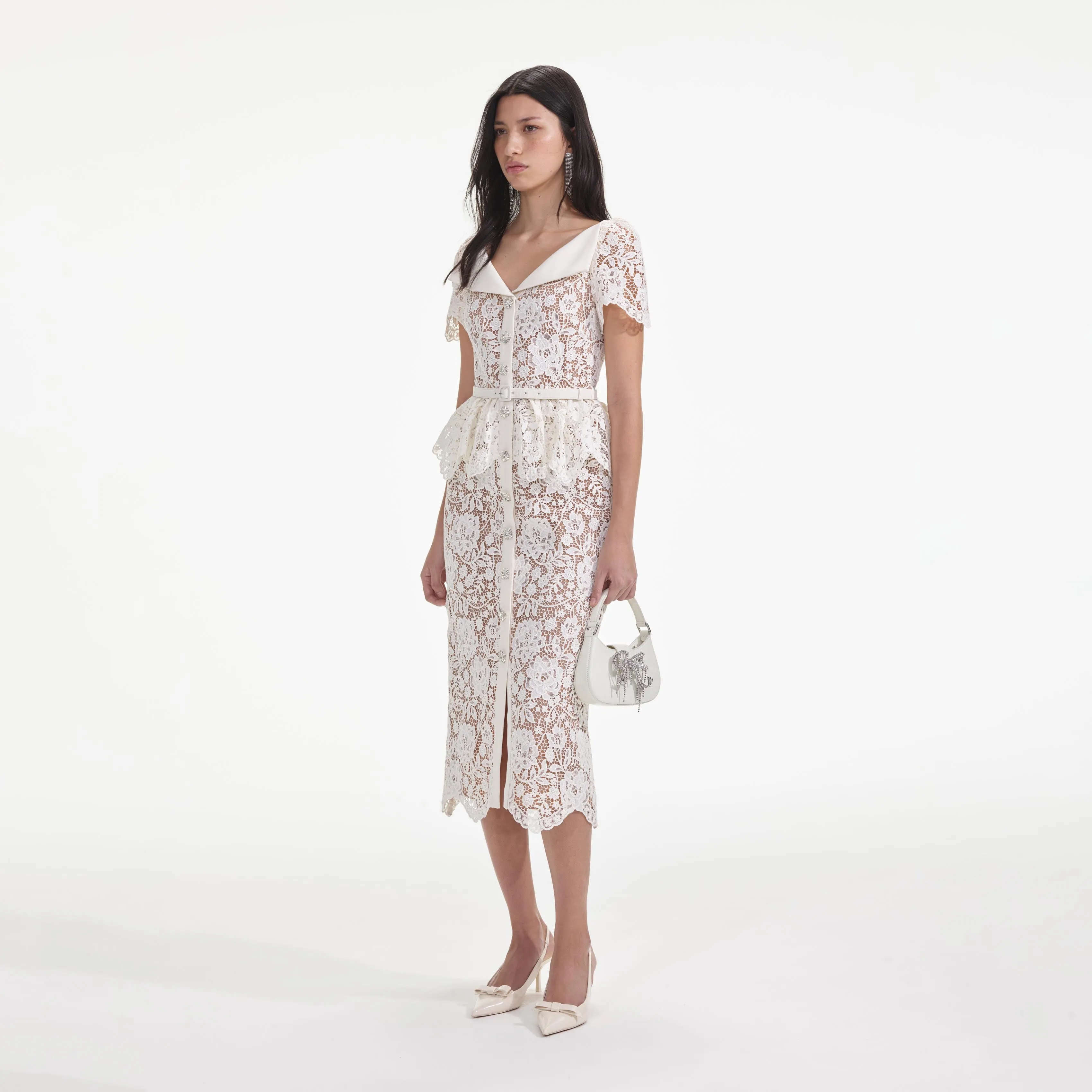Cream Lace Peplum Midi Dress