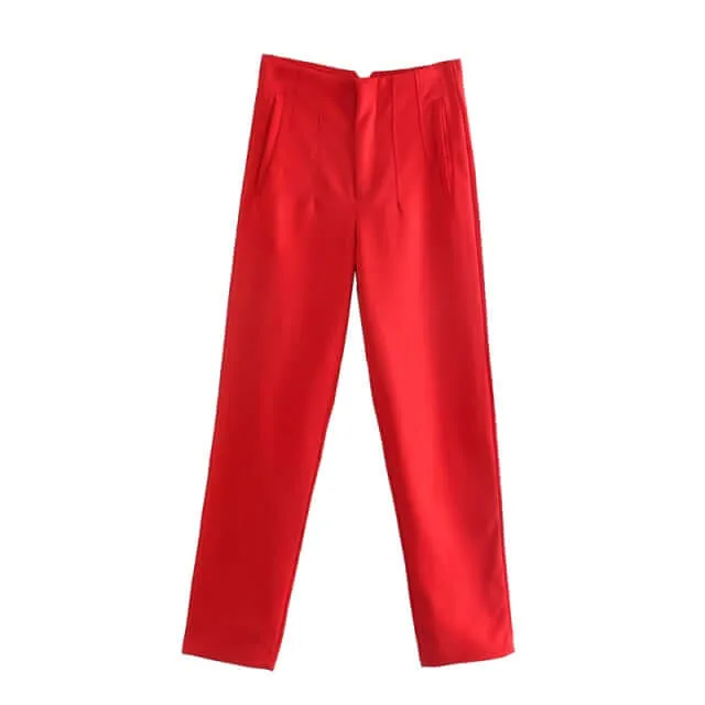 Cropped High Waist Basic Trousers