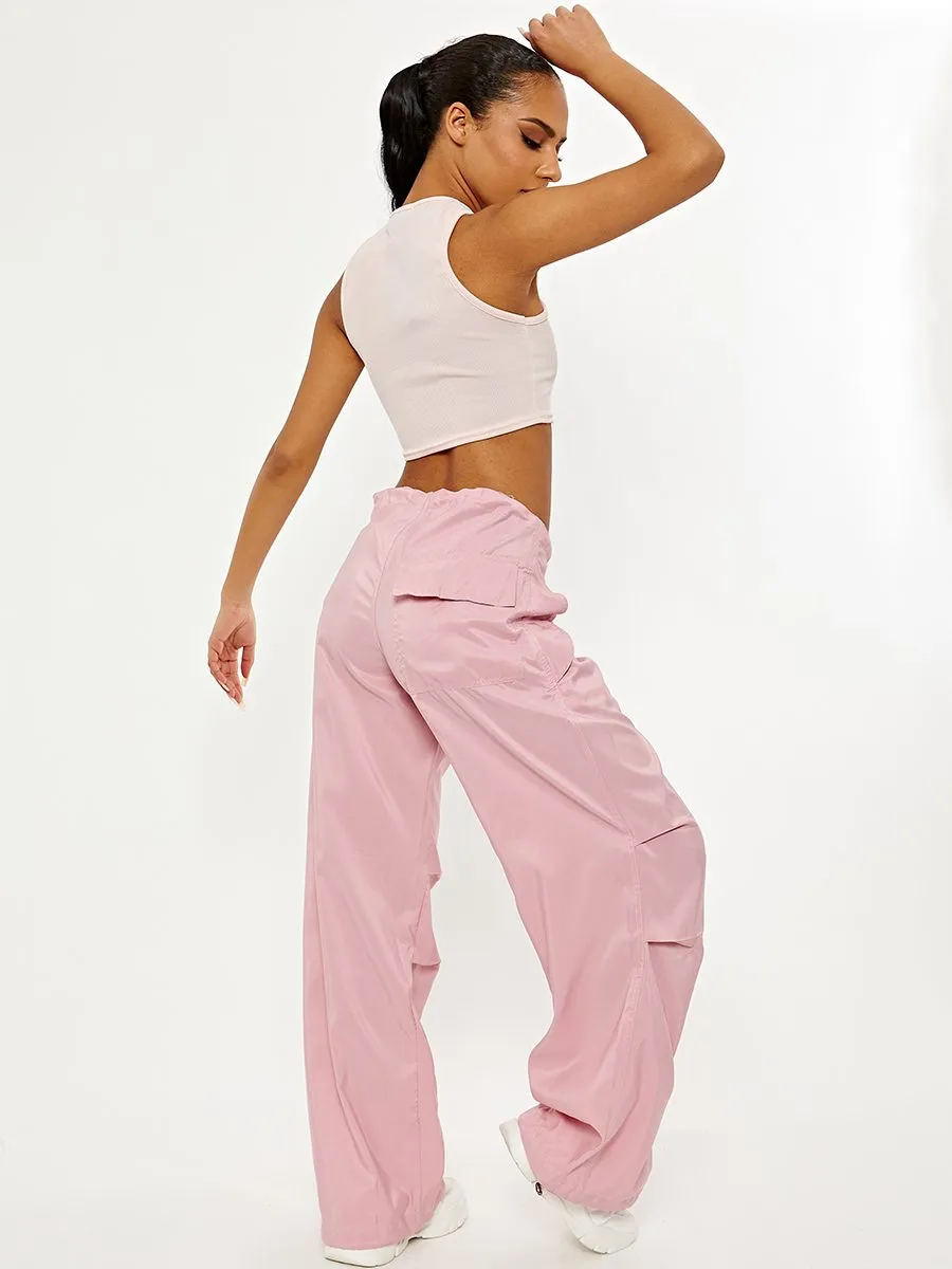 Debbie Balloon Cargo Trousers With Toggle Detail In Pink