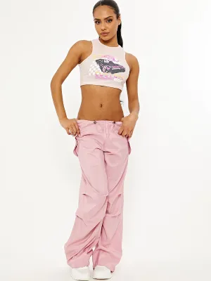 Debbie Balloon Cargo Trousers With Toggle Detail In Pink