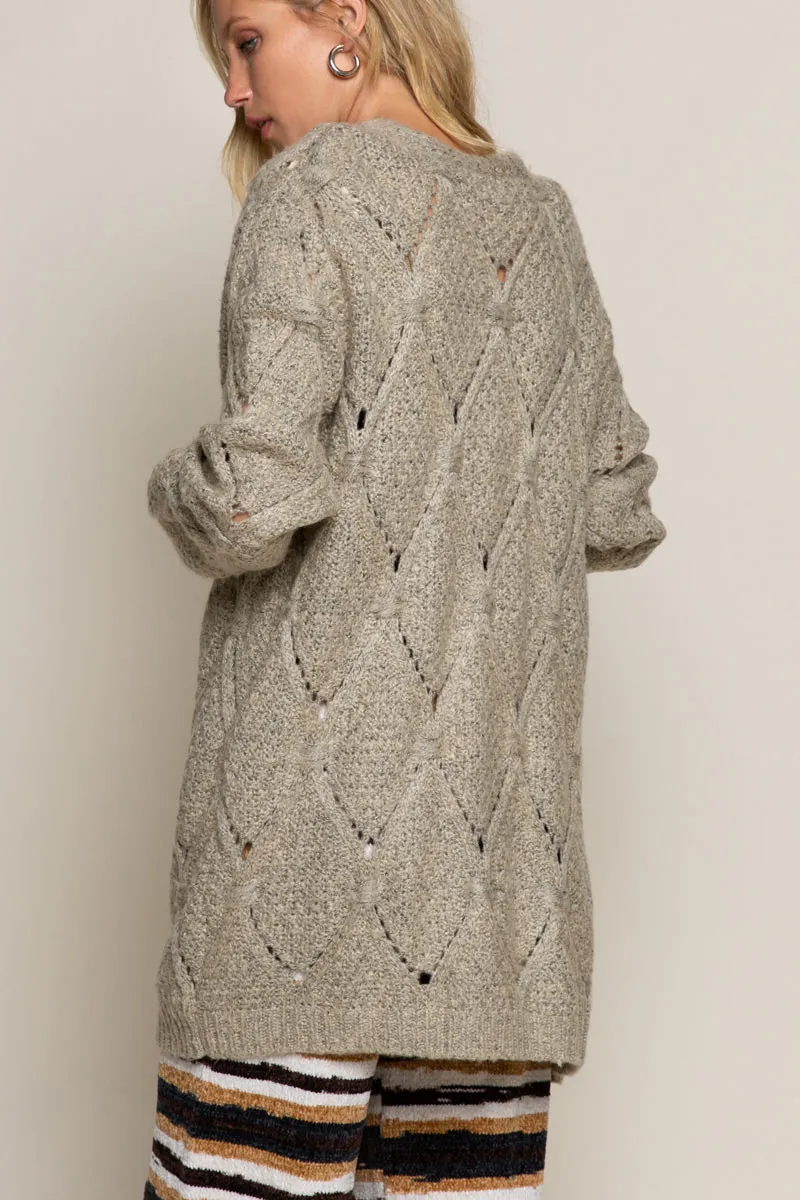 Diamond Eyelet Pattern Open Knit Cardigan by POL Clothing