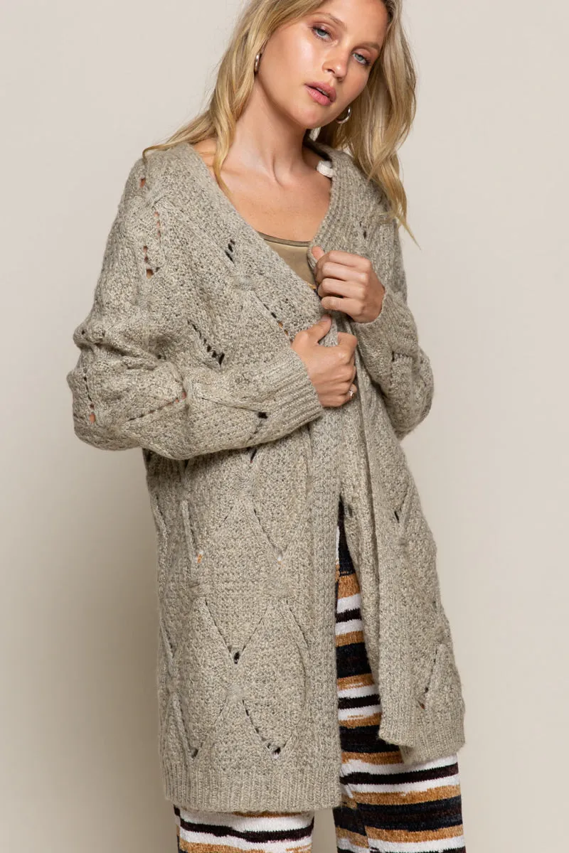 Diamond Eyelet Pattern Open Knit Cardigan by POL Clothing