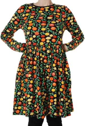 DUNS Adult LS Gathered Dress - Citrus Black