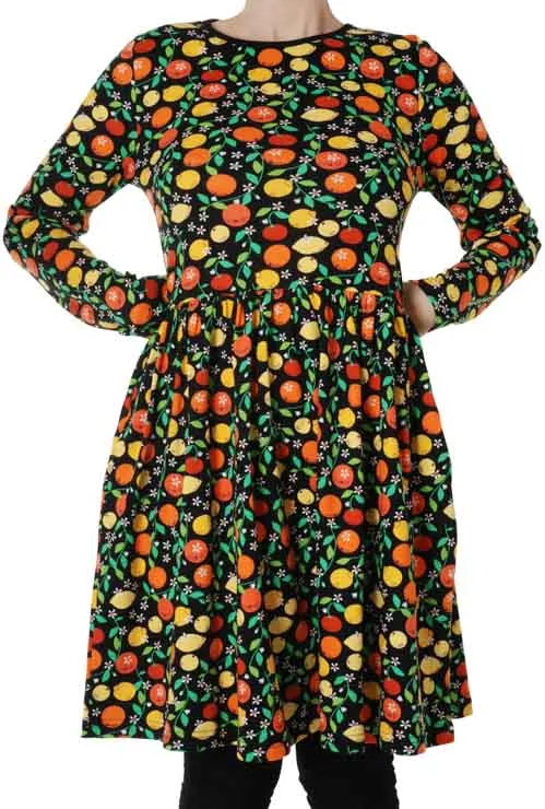 DUNS Adult LS Gathered Dress - Citrus Black
