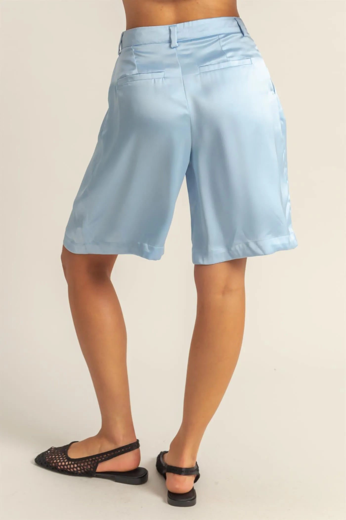 DZ24E149-High-Waist Pleated Satin Shorts