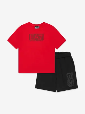EA7 Emporio Armani Boys Train Visibility T-Shirt And Shorts Set in Red