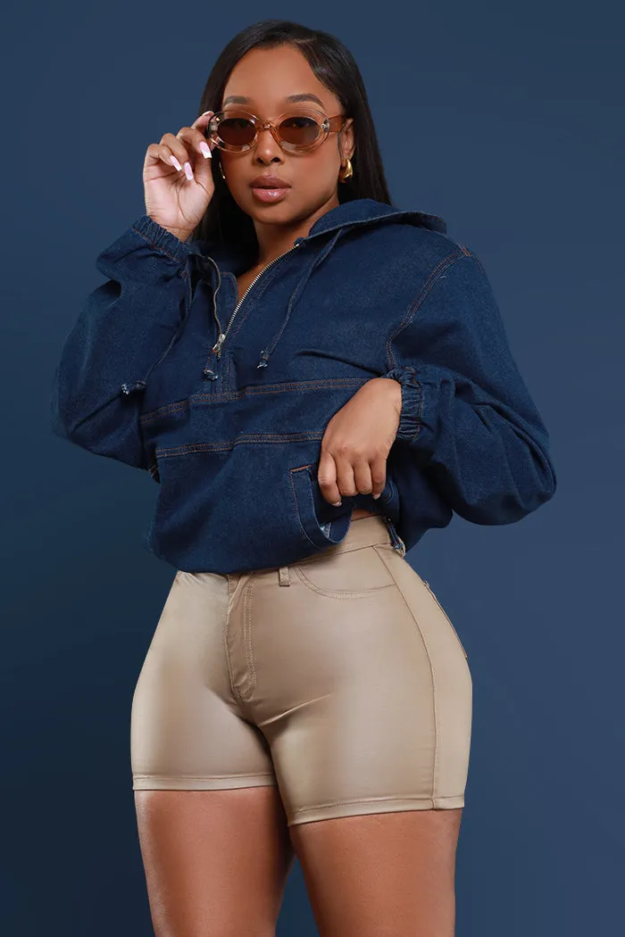 Earn It High Rise Faux Leather Shorts - Khaki
