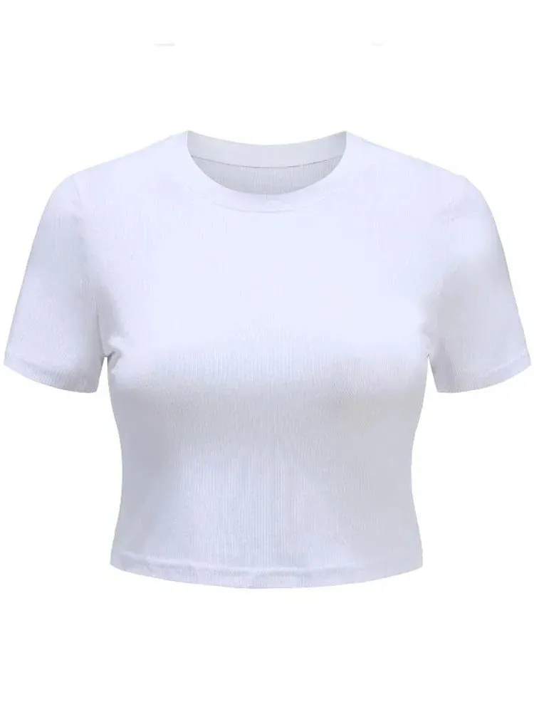 FashionSierra - O Neck Knit White Summer Casual Basic Streetwear Short Sleeve Crop Tops