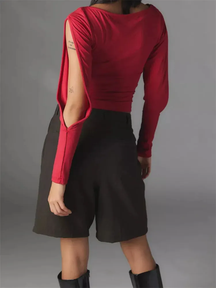 FashionSierra - Sexy Hollow Out Long Sleeve Solid Slim Fit Pullovers Causal Female Streetwear Basic Tees