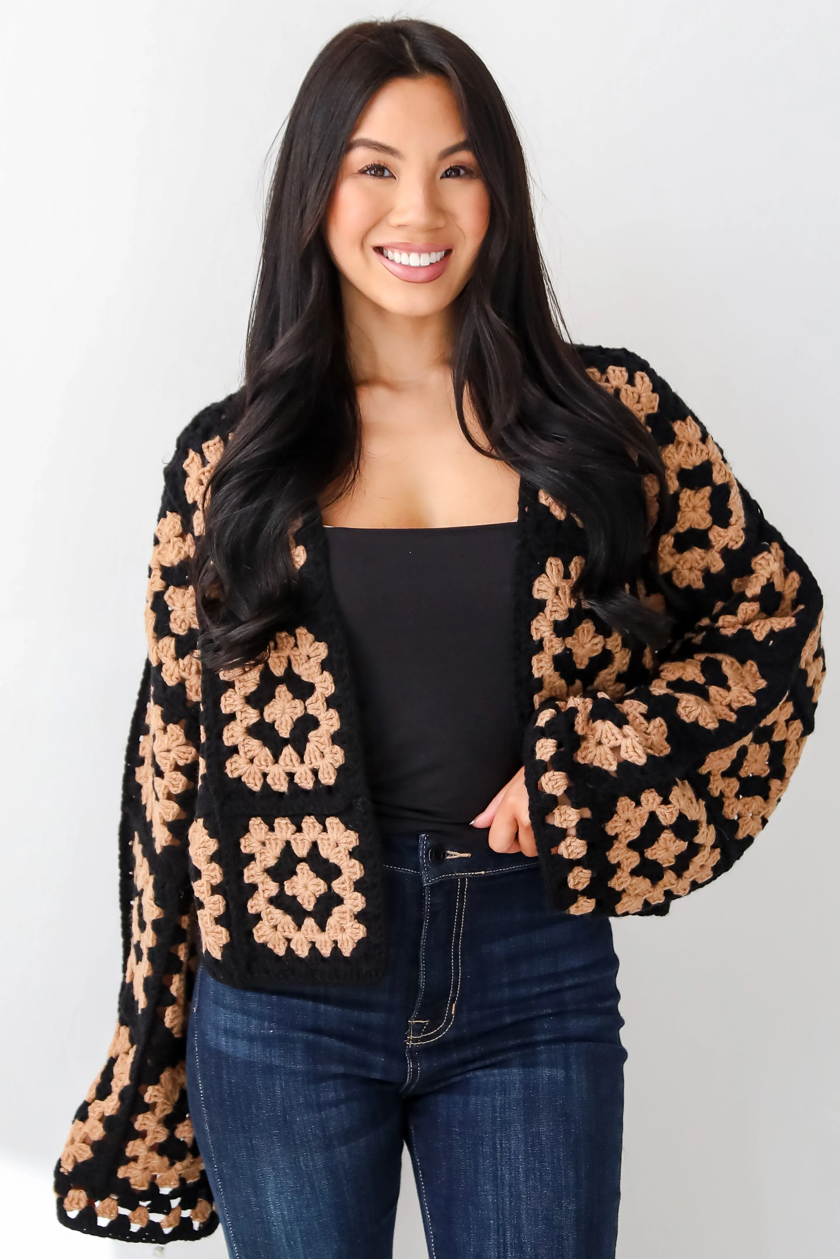 FINAL SALE - Timeless Warmth Black Crochet Knit Cardigan