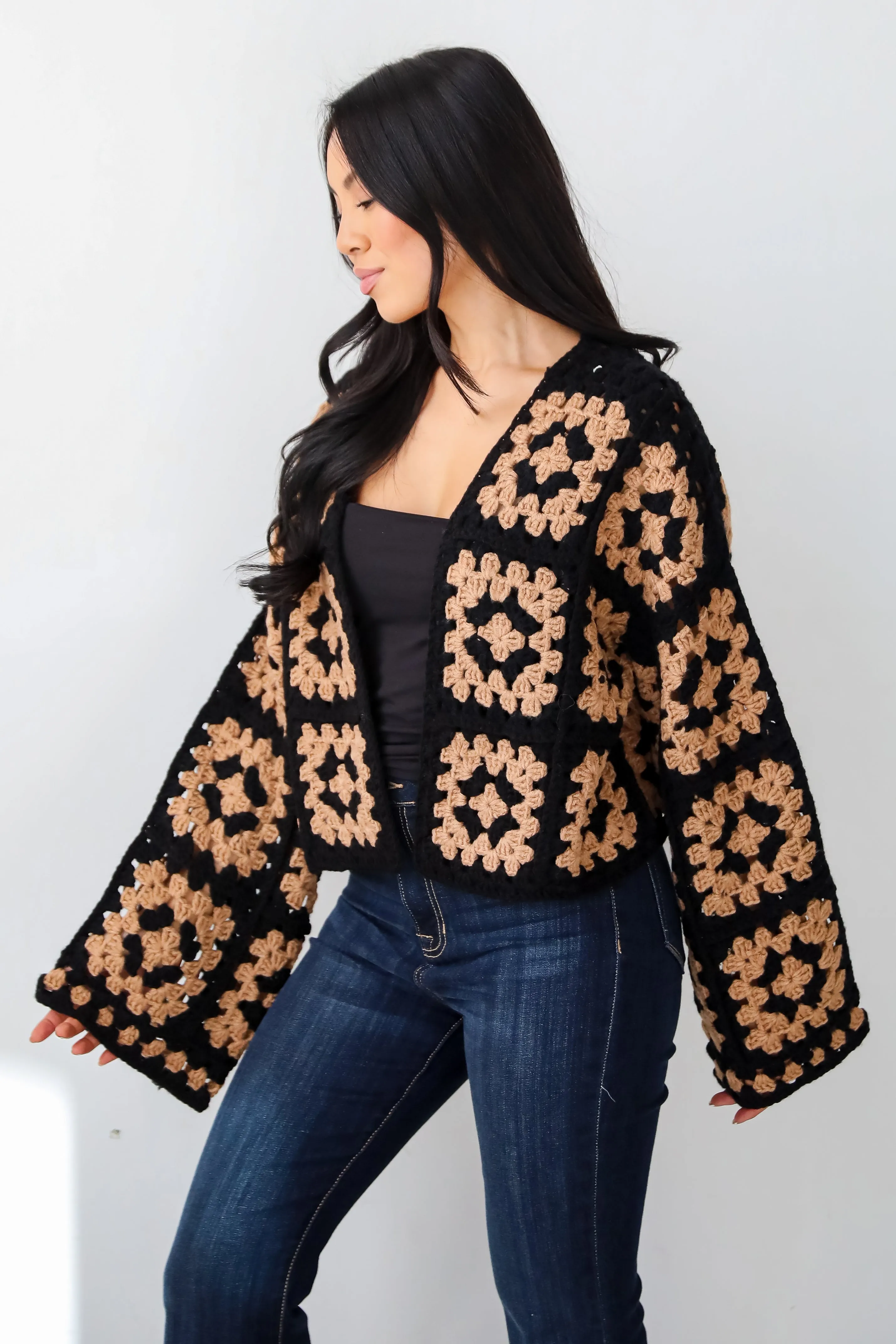 FINAL SALE - Timeless Warmth Black Crochet Knit Cardigan