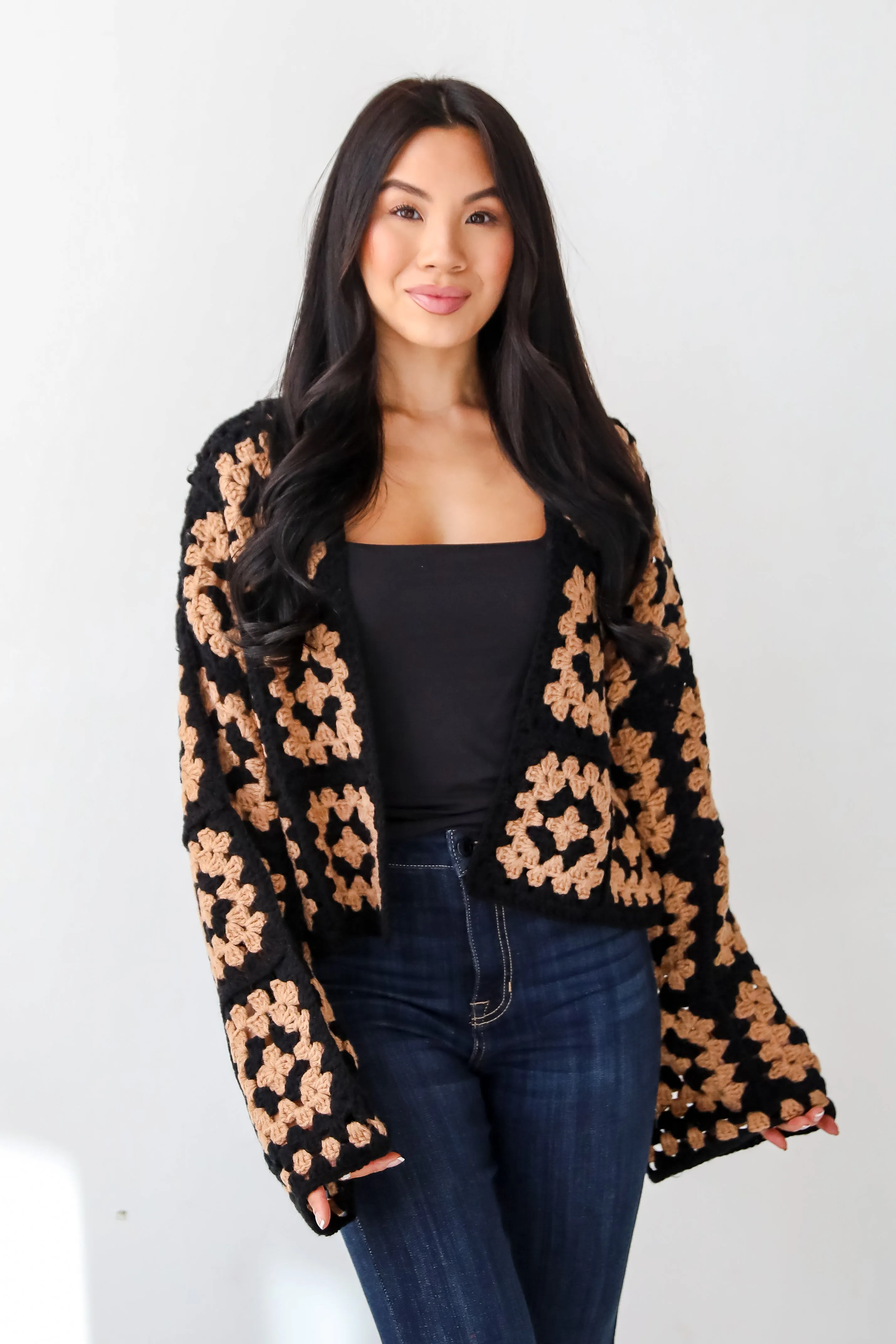 FINAL SALE - Timeless Warmth Black Crochet Knit Cardigan