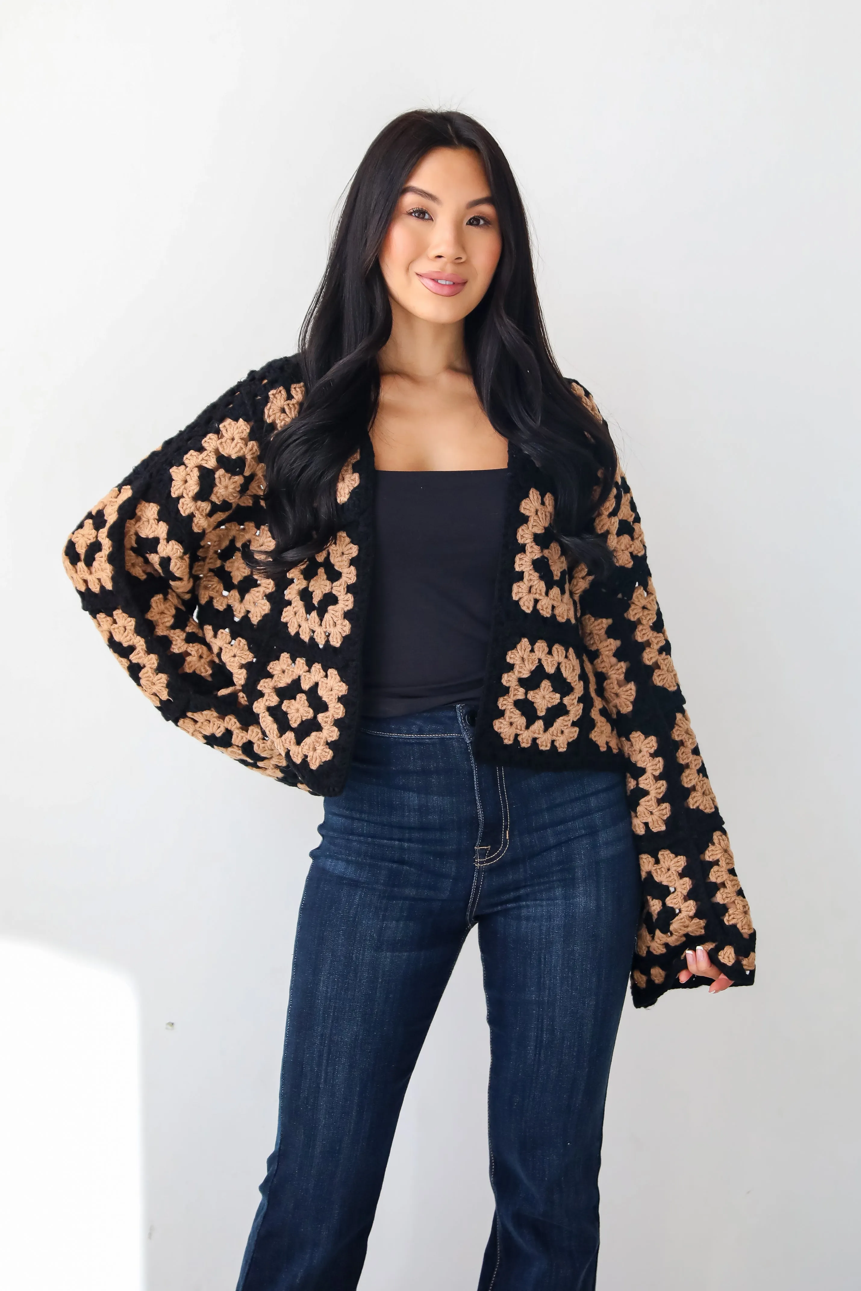FINAL SALE - Timeless Warmth Black Crochet Knit Cardigan