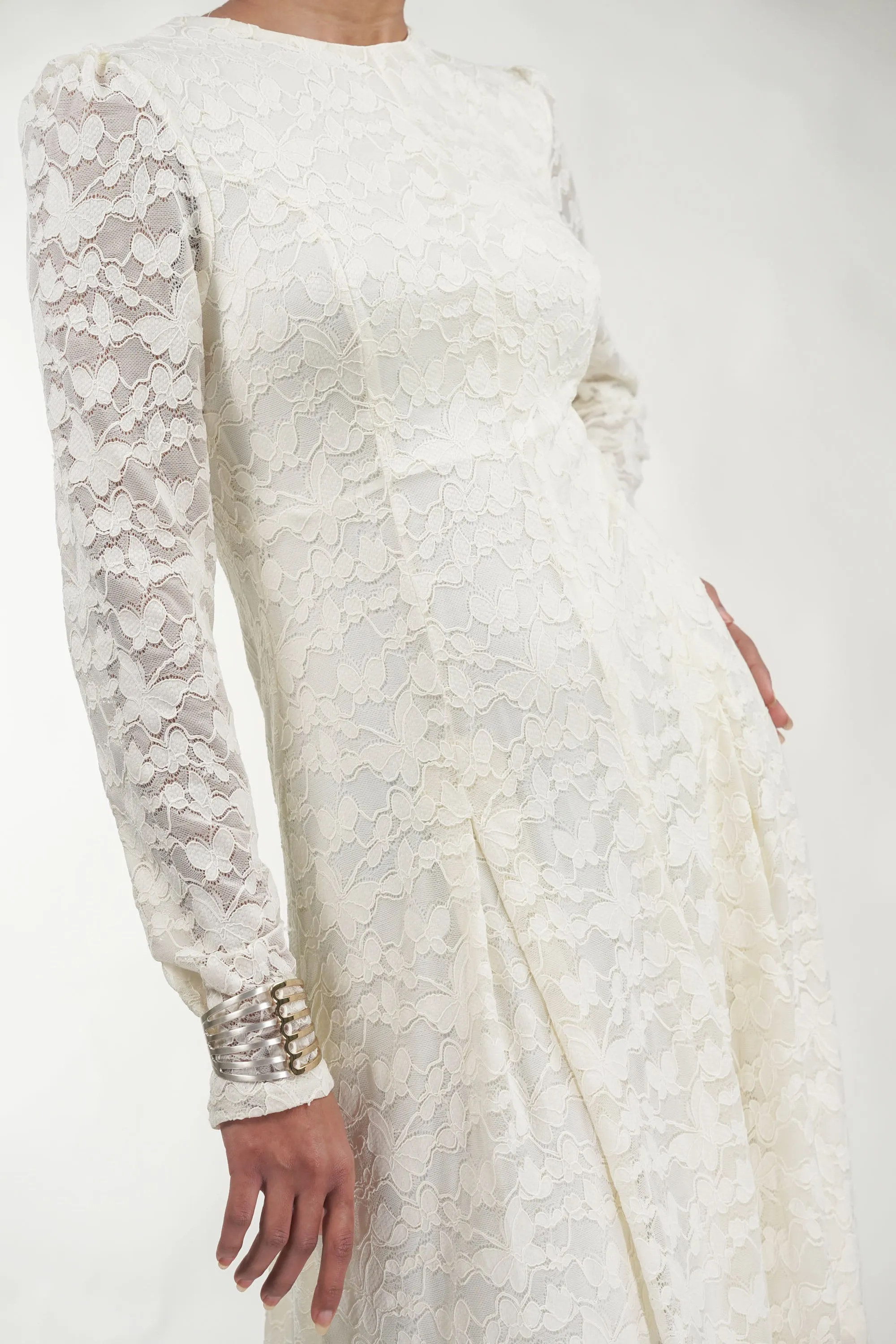 Flutter & Pleat Soft Vanilla Net Dress