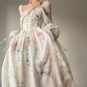 Flytonn-hoco dresses homecoming dresses  women dress to impress  y2k outfits spring summer women's dress Puff Long Sleeve Floral Maxi Dress