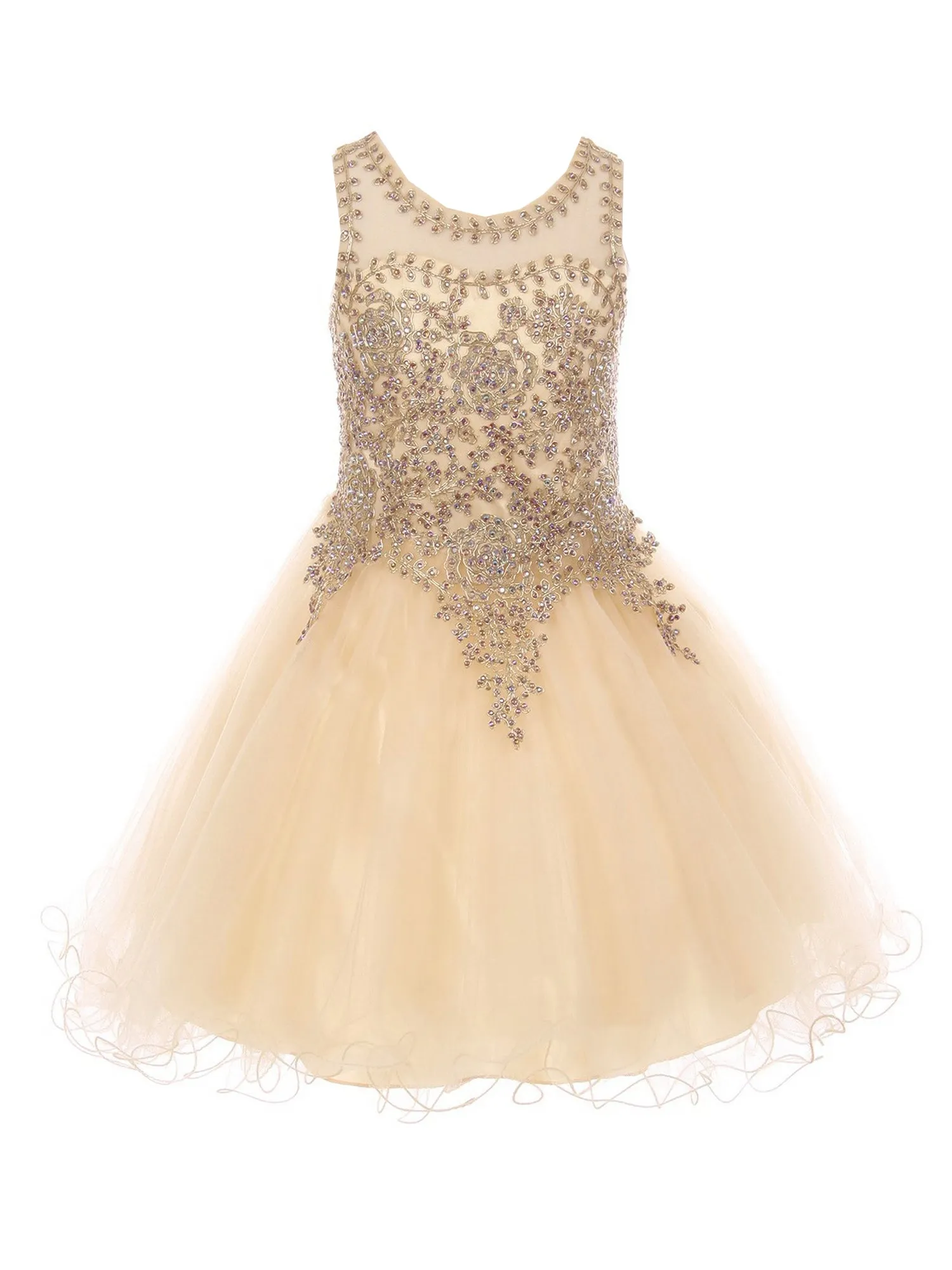 Girls Multi Color Gold Trim Wire Tulle Flower Girl Junior Bridesmaid Dress 4-20