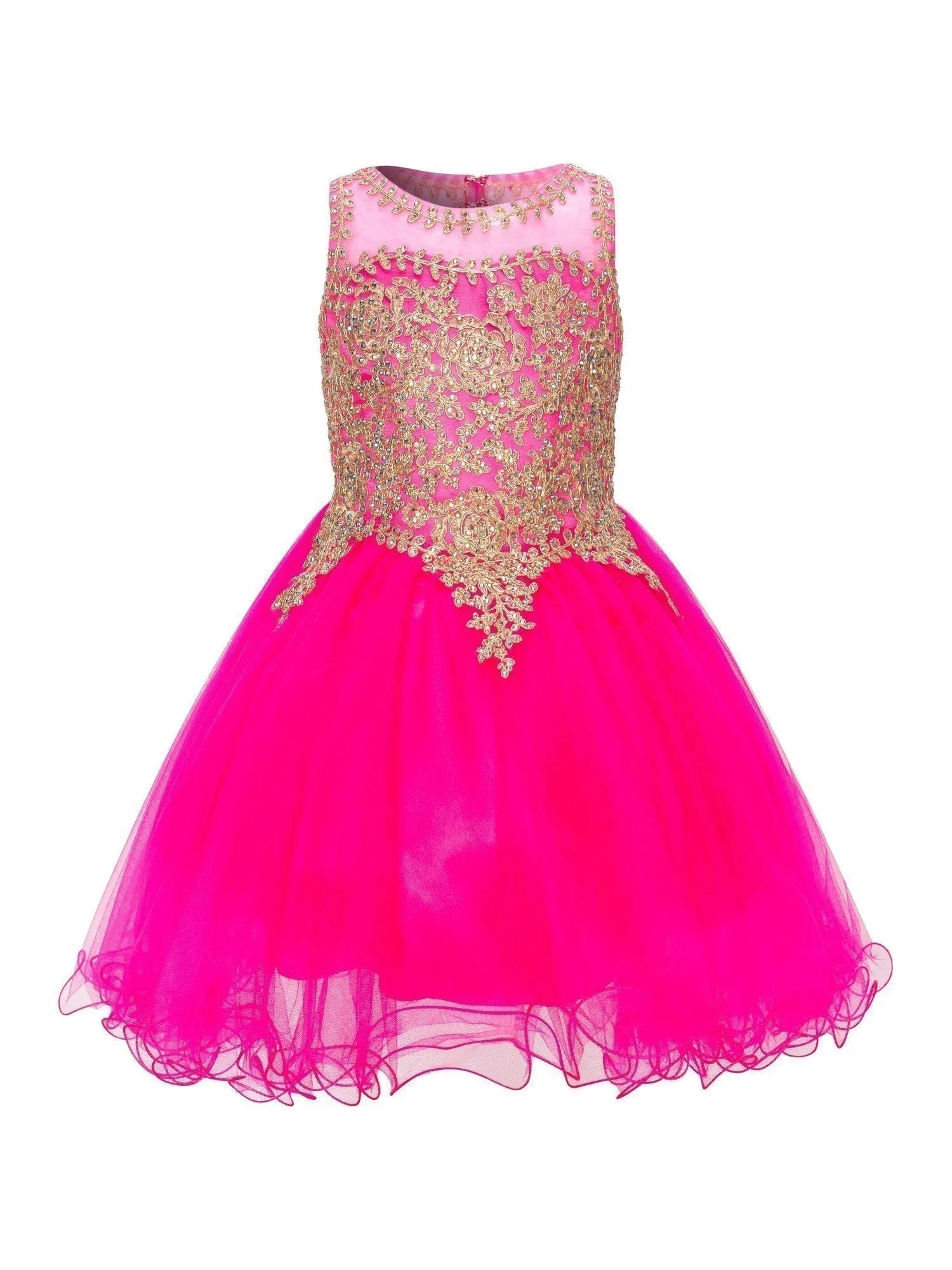 Girls Multi Color Gold Trim Wire Tulle Flower Girl Junior Bridesmaid Dress 4-20