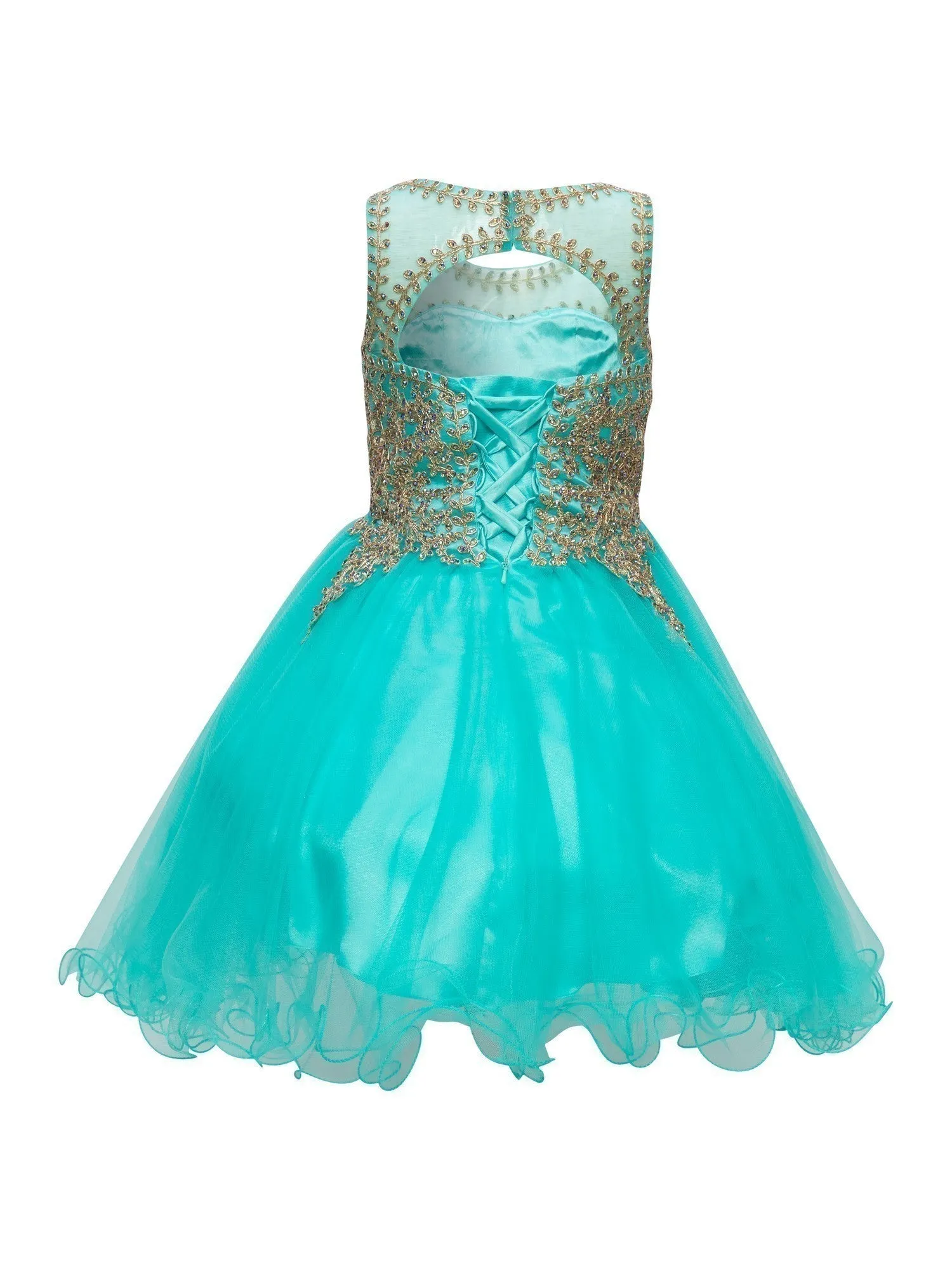 Girls Multi Color Gold Trim Wire Tulle Flower Girl Junior Bridesmaid Dress 4-20