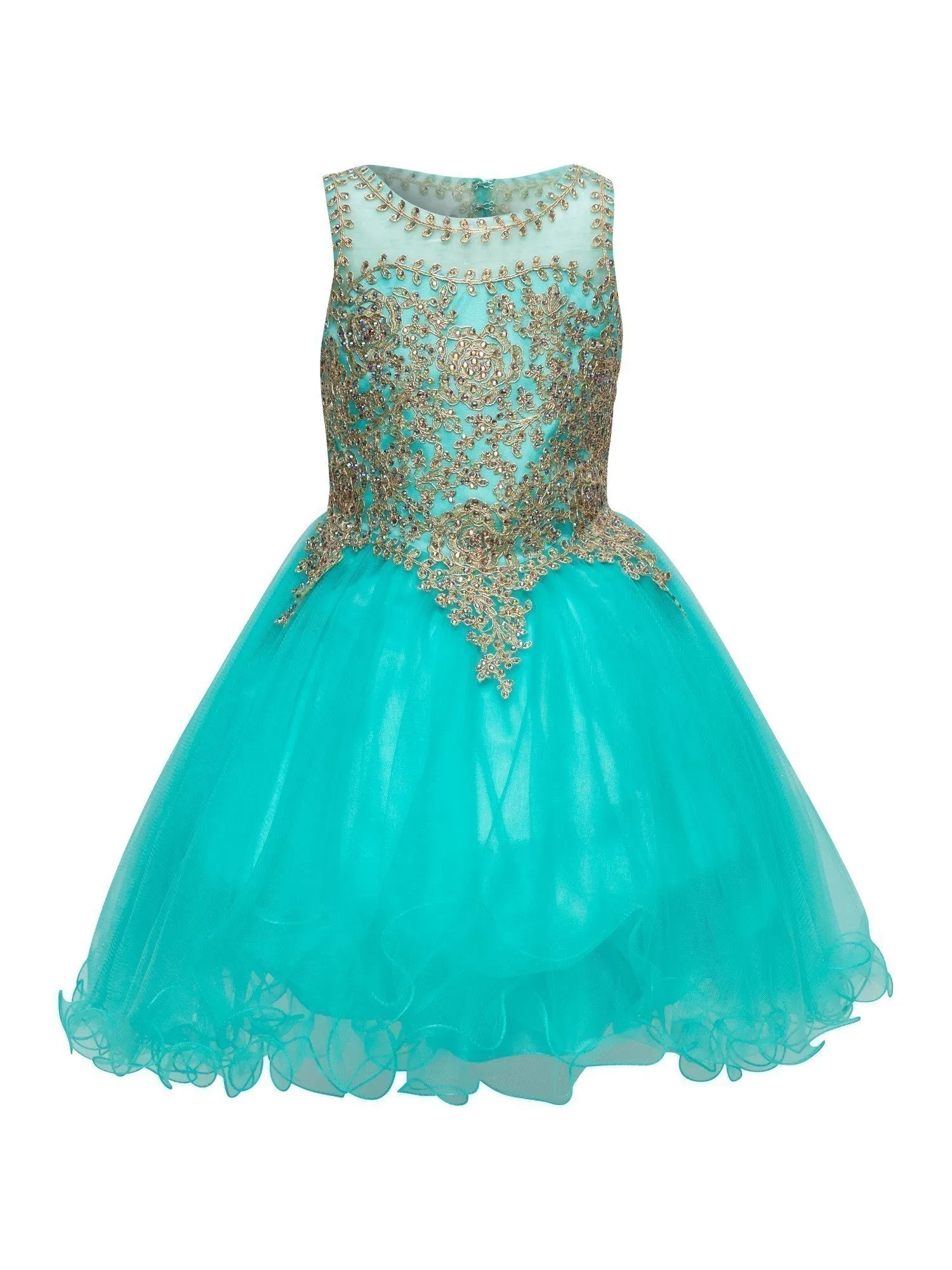 Girls Multi Color Gold Trim Wire Tulle Flower Girl Junior Bridesmaid Dress 4-20
