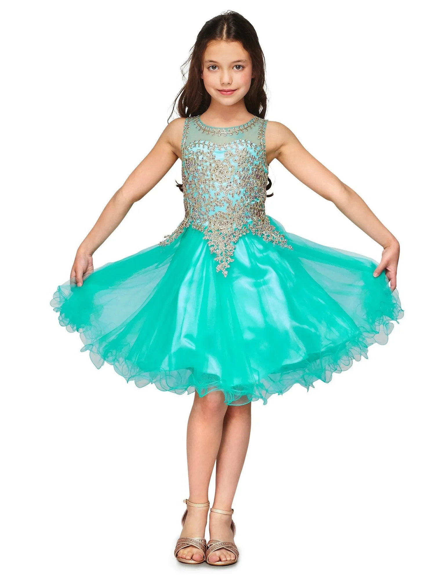 Girls Multi Color Gold Trim Wire Tulle Flower Girl Junior Bridesmaid Dress 4-20