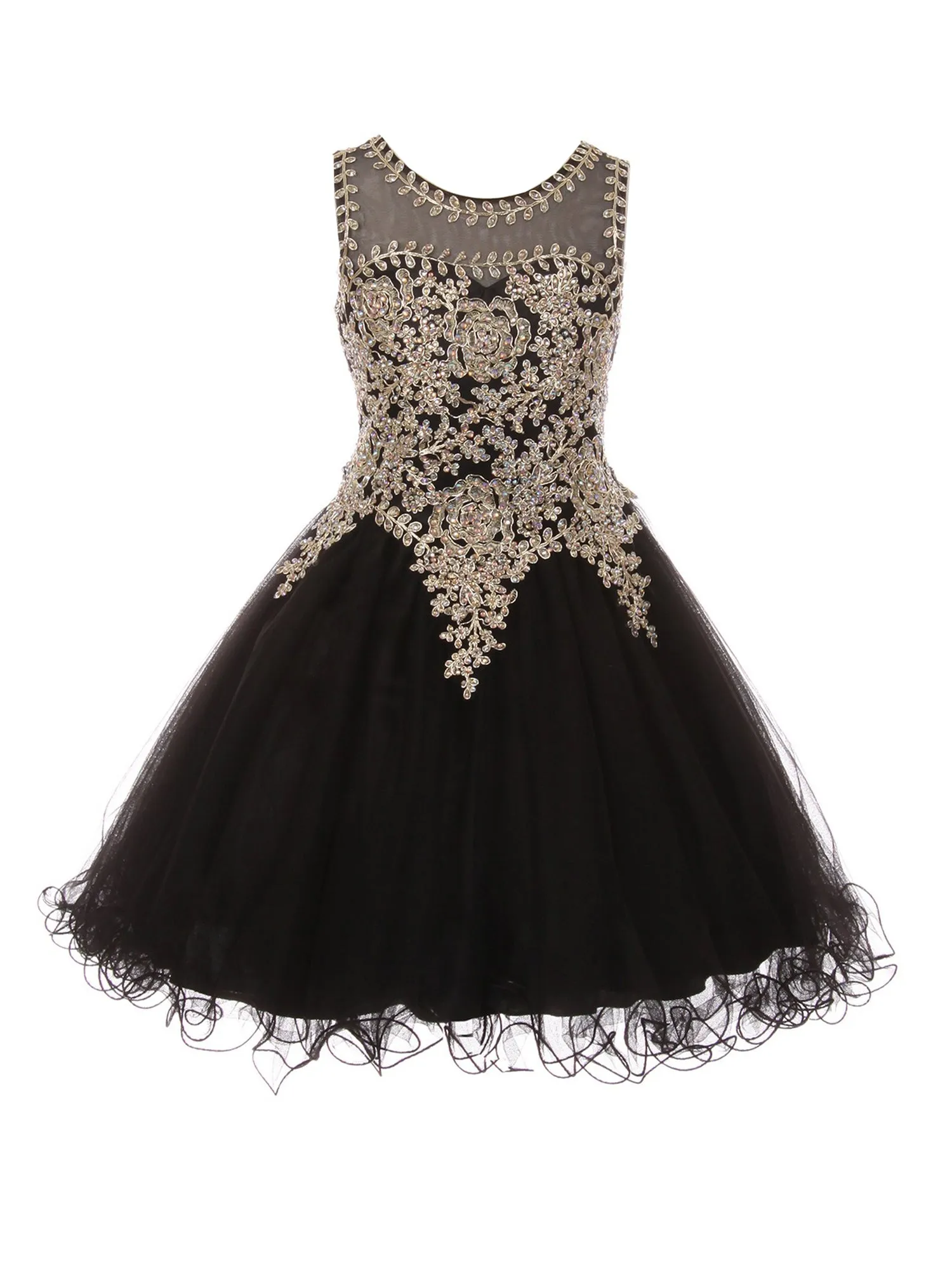 Girls Multi Color Gold Trim Wire Tulle Flower Girl Junior Bridesmaid Dress 4-20