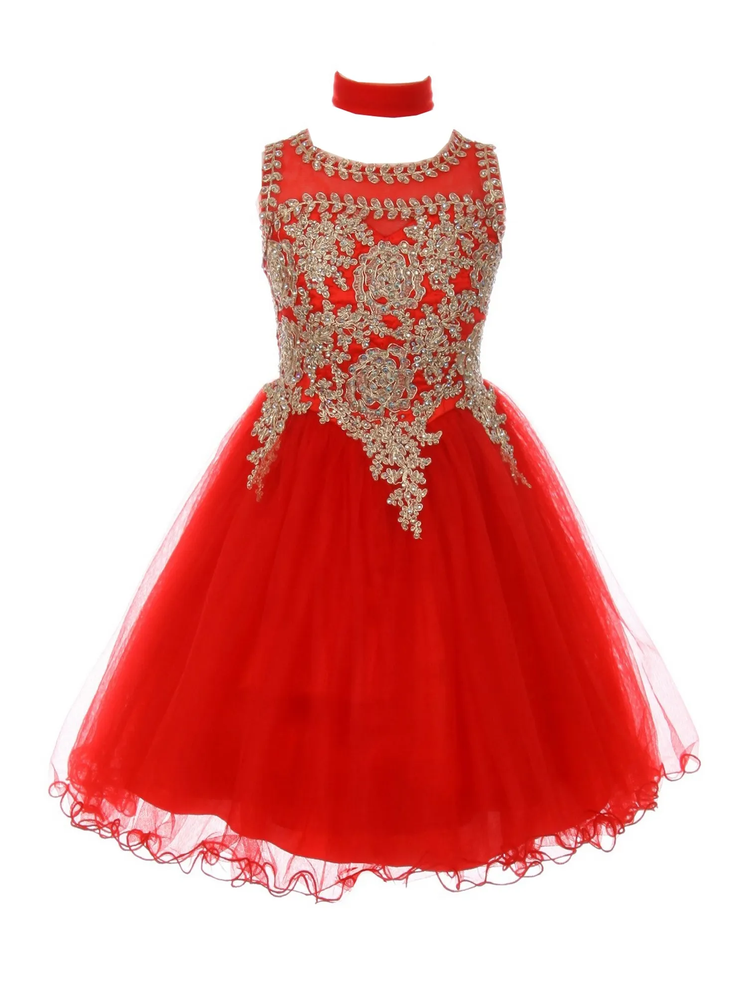 Girls Multi Color Gold Trim Wire Tulle Flower Girl Junior Bridesmaid Dress 4-20