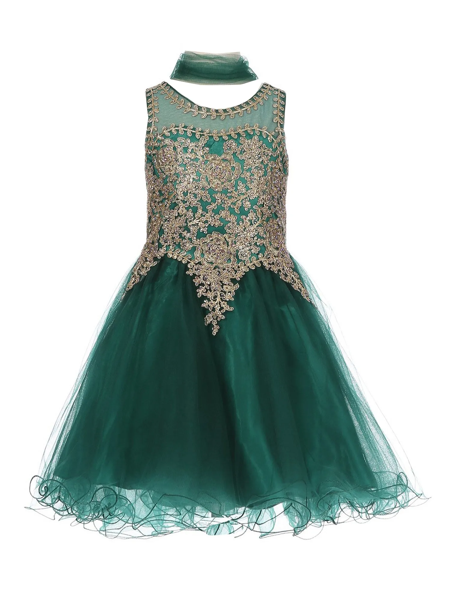 Girls Multi Color Gold Trim Wire Tulle Flower Girl Junior Bridesmaid Dress 4-20
