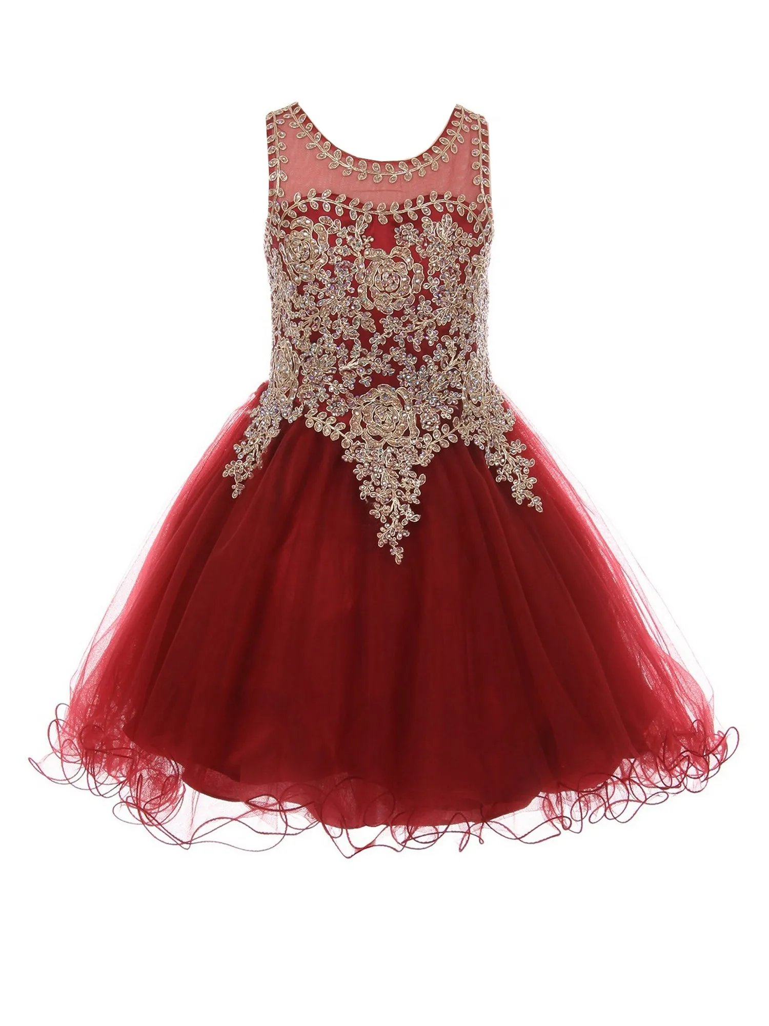 Girls Multi Color Gold Trim Wire Tulle Flower Girl Junior Bridesmaid Dress 4-20