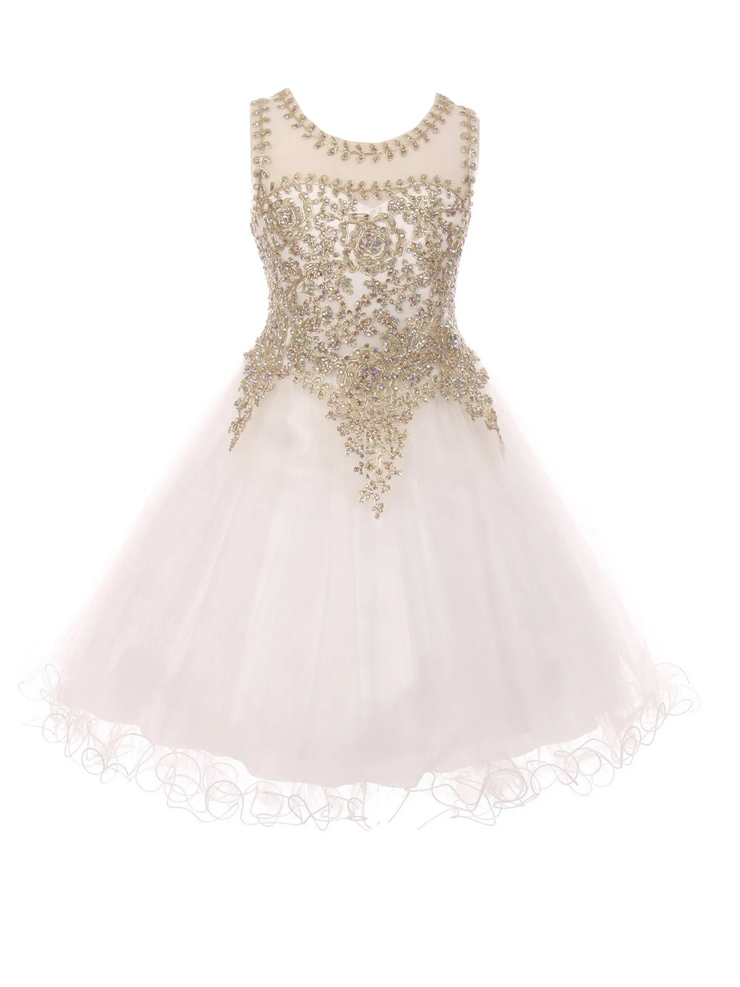 Girls Multi Color Gold Trim Wire Tulle Flower Girl Junior Bridesmaid Dress 4-20