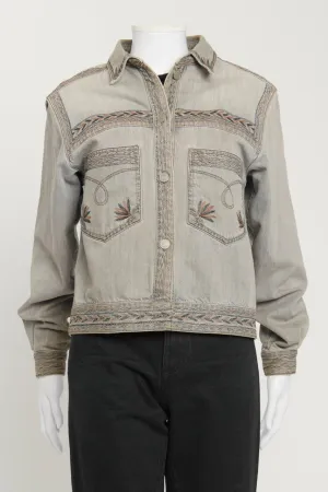 Grey/Blue Washed Out Denim Jacket with Embroidery Details