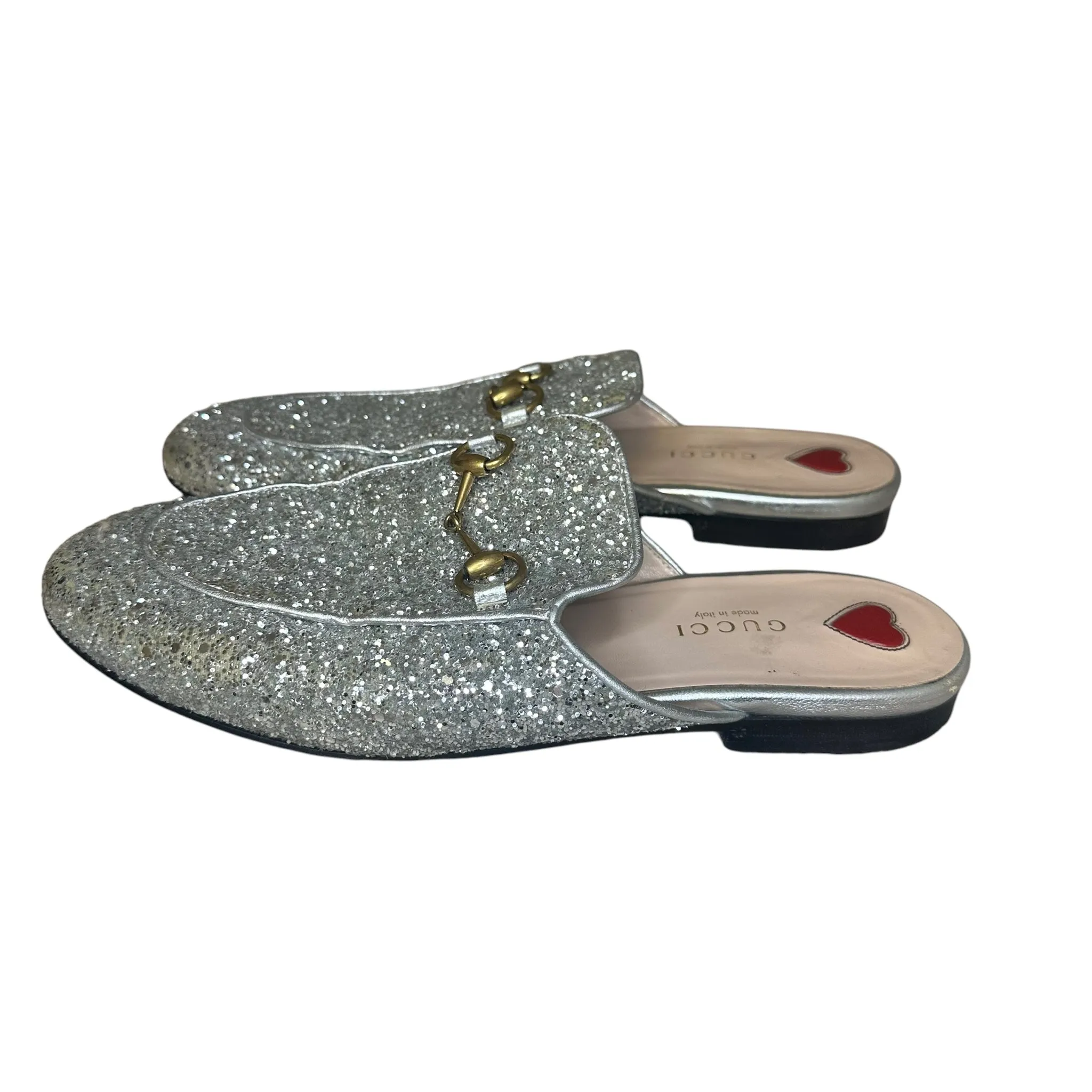 Gucci Silver Glitter Mules