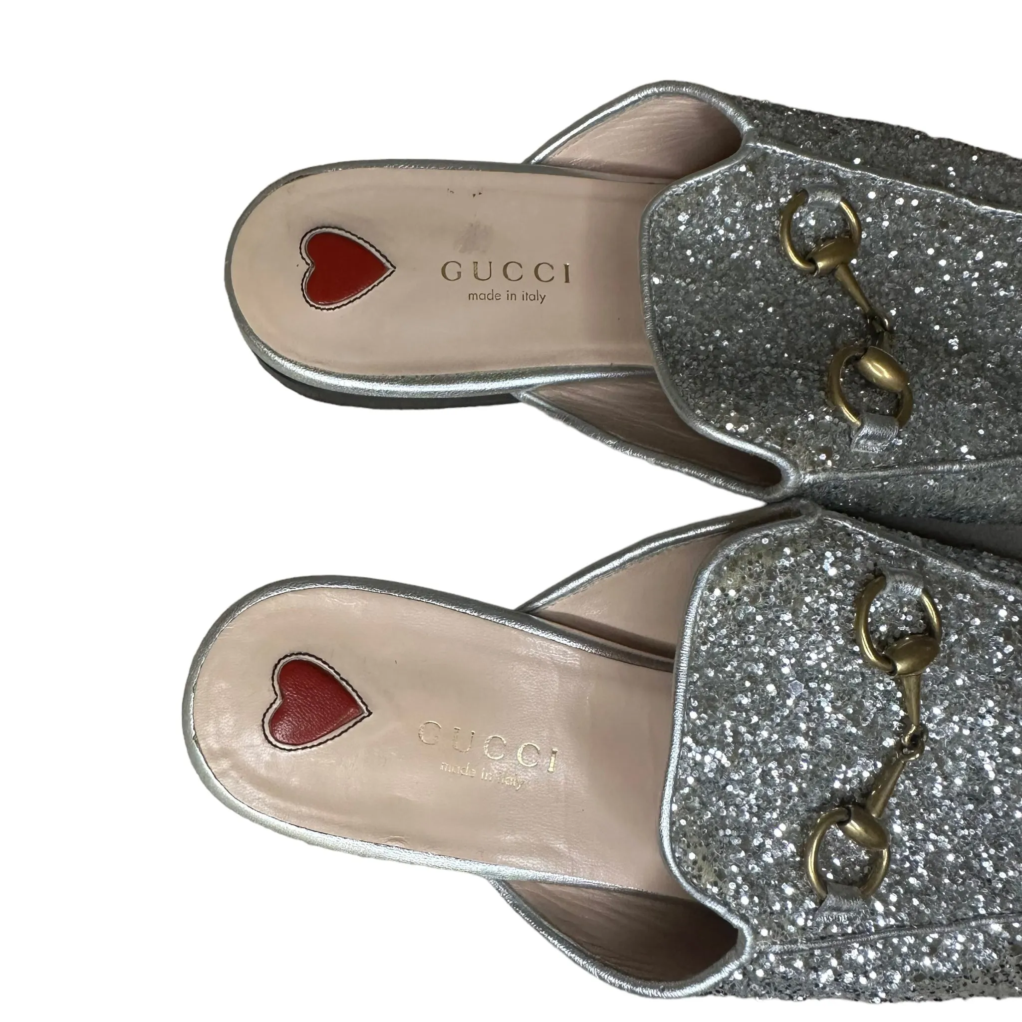 Gucci Silver Glitter Mules