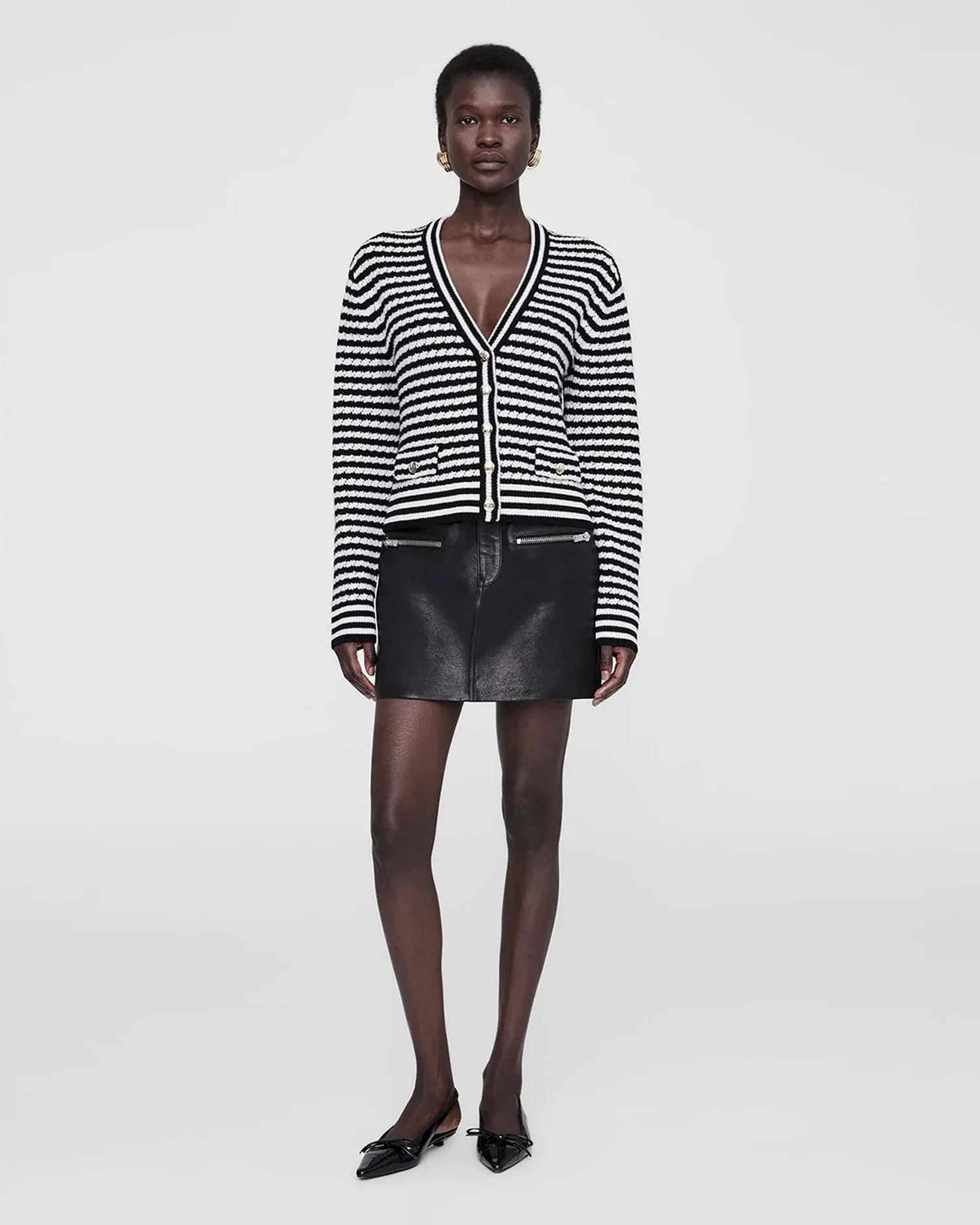 GWEN CARDIGAN - BLACK AND IVORY STRIPE