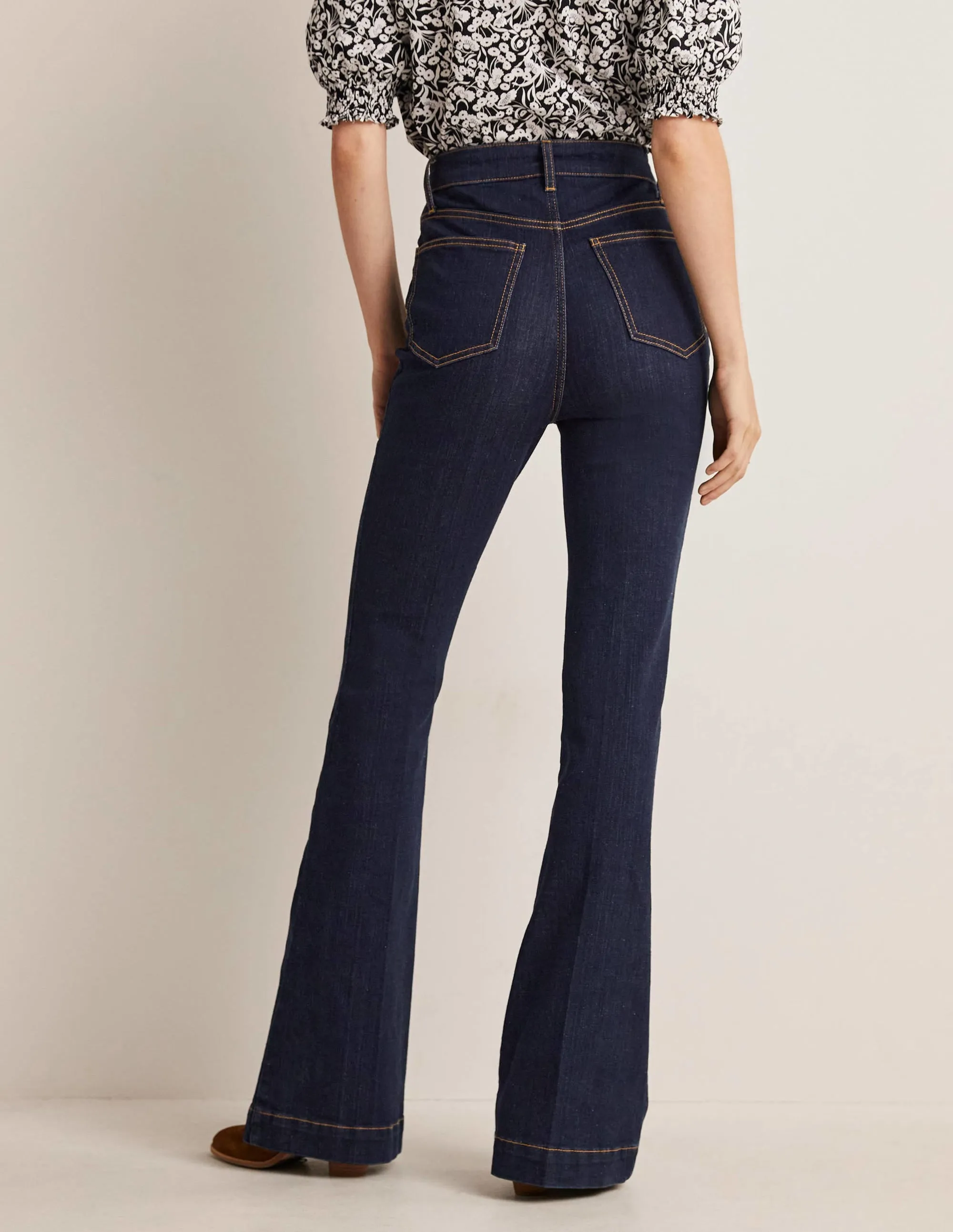 High Waist Flare Trousers-Indigo