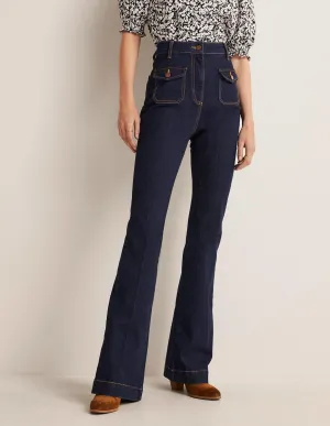 High Waist Flare Trousers-Indigo