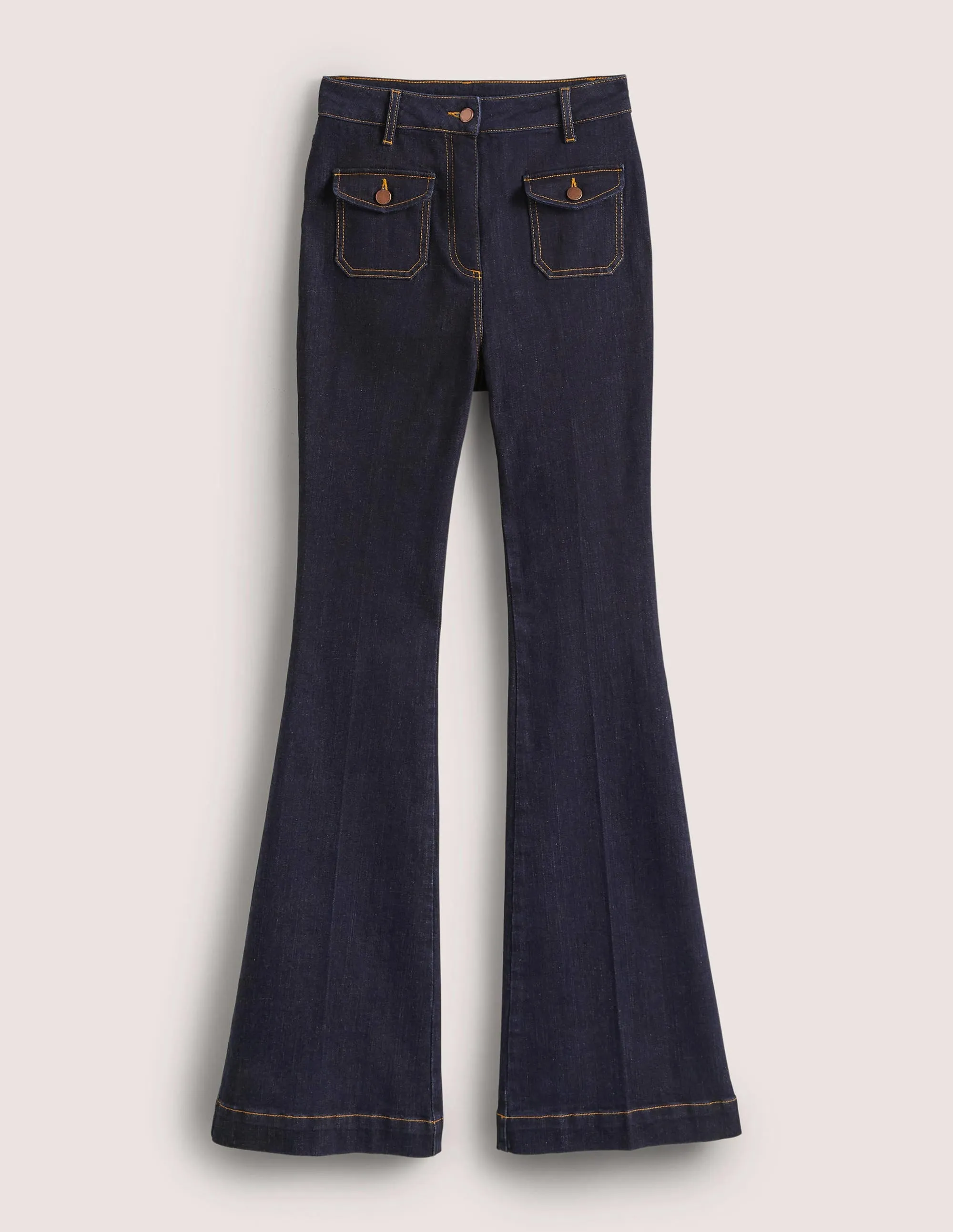 High Waist Flare Trousers-Indigo