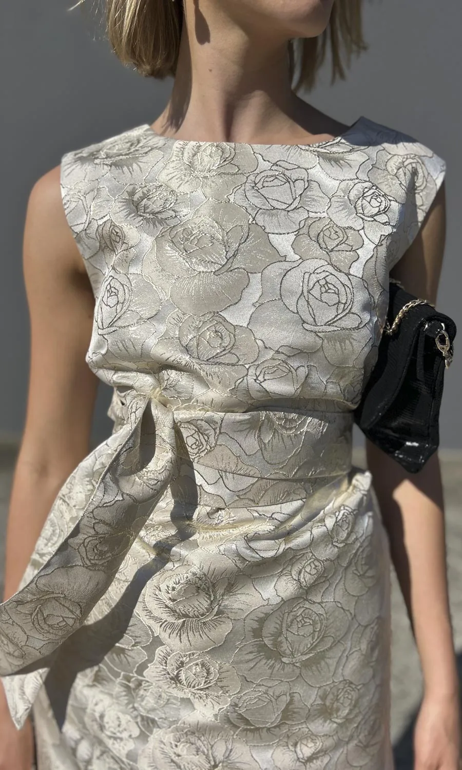 hoss Babette Silk Dress -  Pale Gold Brocade