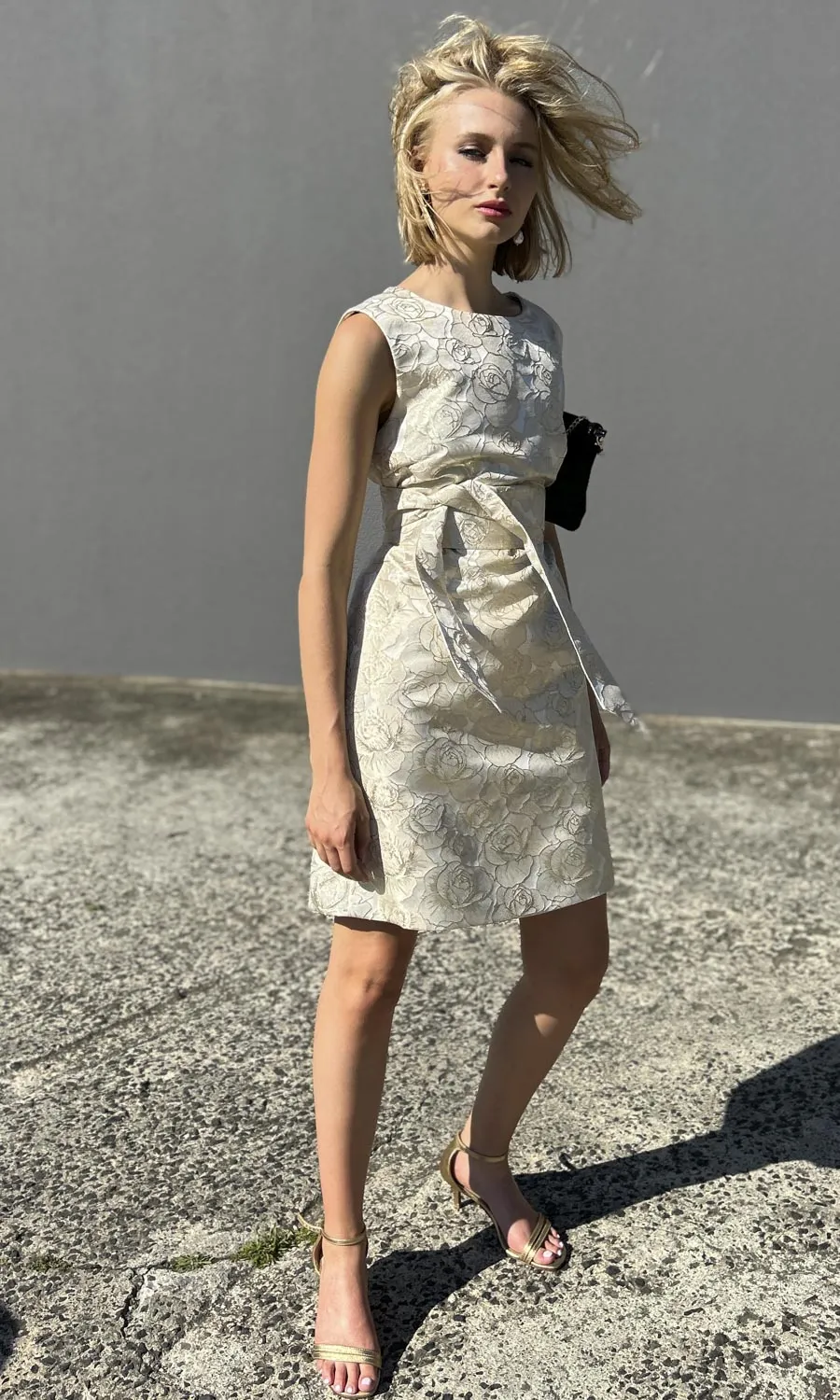 hoss Babette Silk Dress -  Pale Gold Brocade
