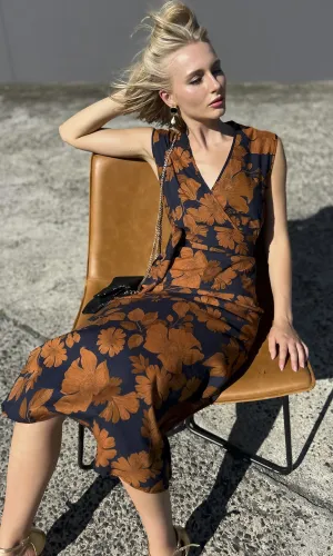 hoss Conti Dress - Rust/Blue