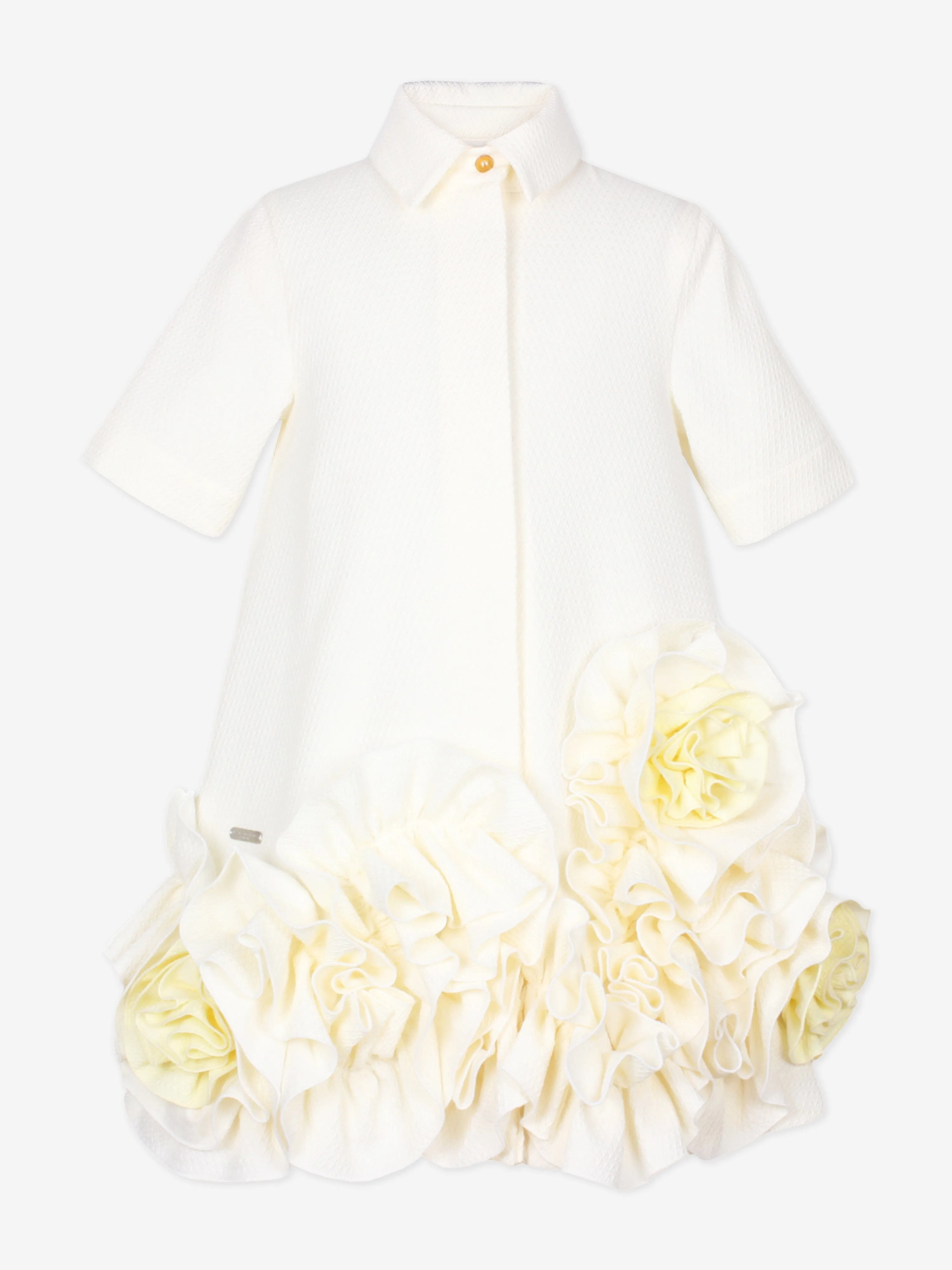 Jessie And James Girls Dream On Frilly Flower Dress in Ivory
