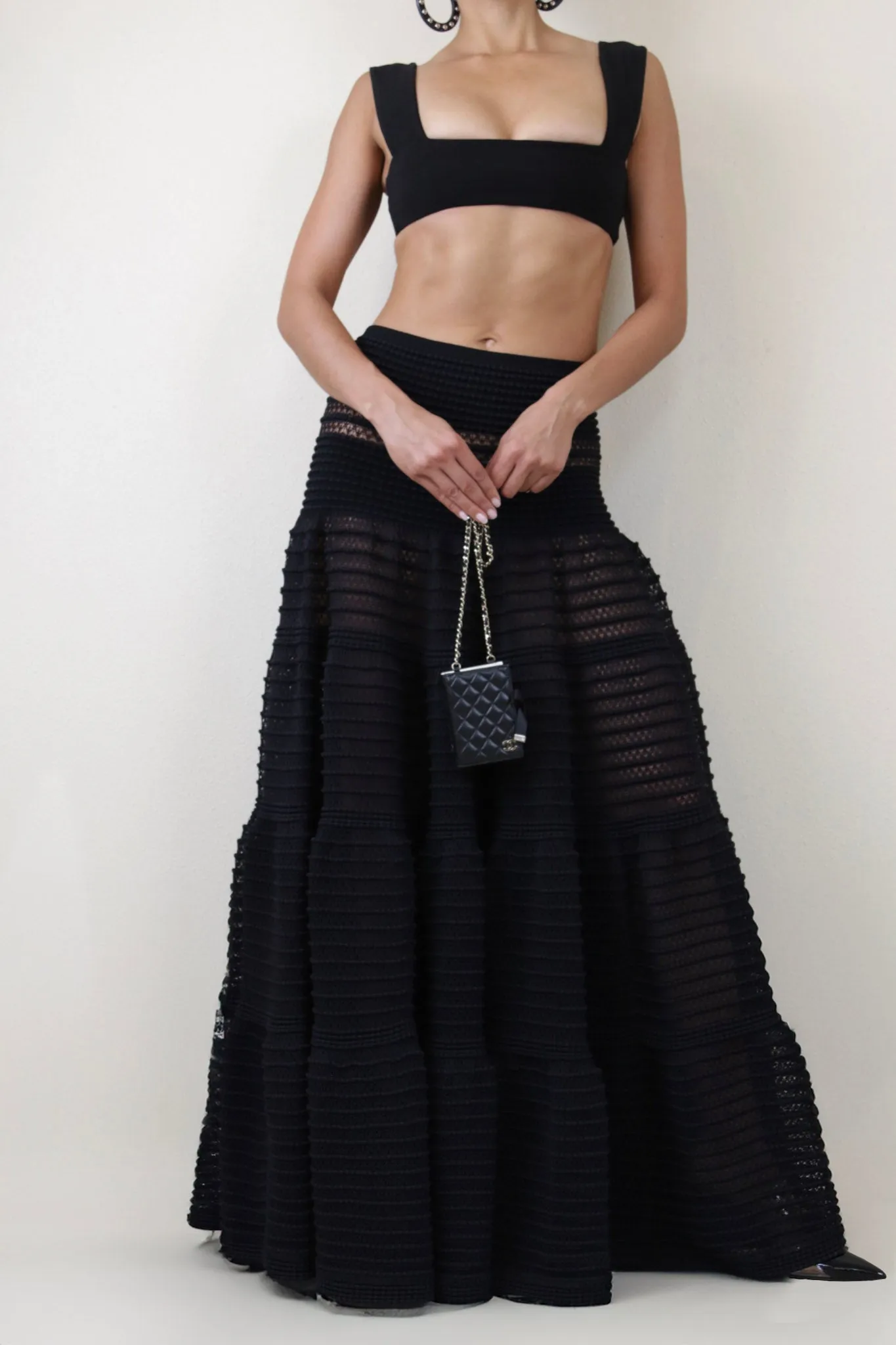 Knit Tiered Black Maxi Skirt