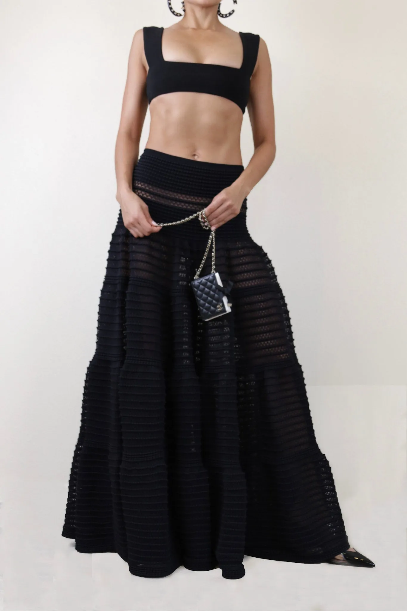 Knit Tiered Black Maxi Skirt