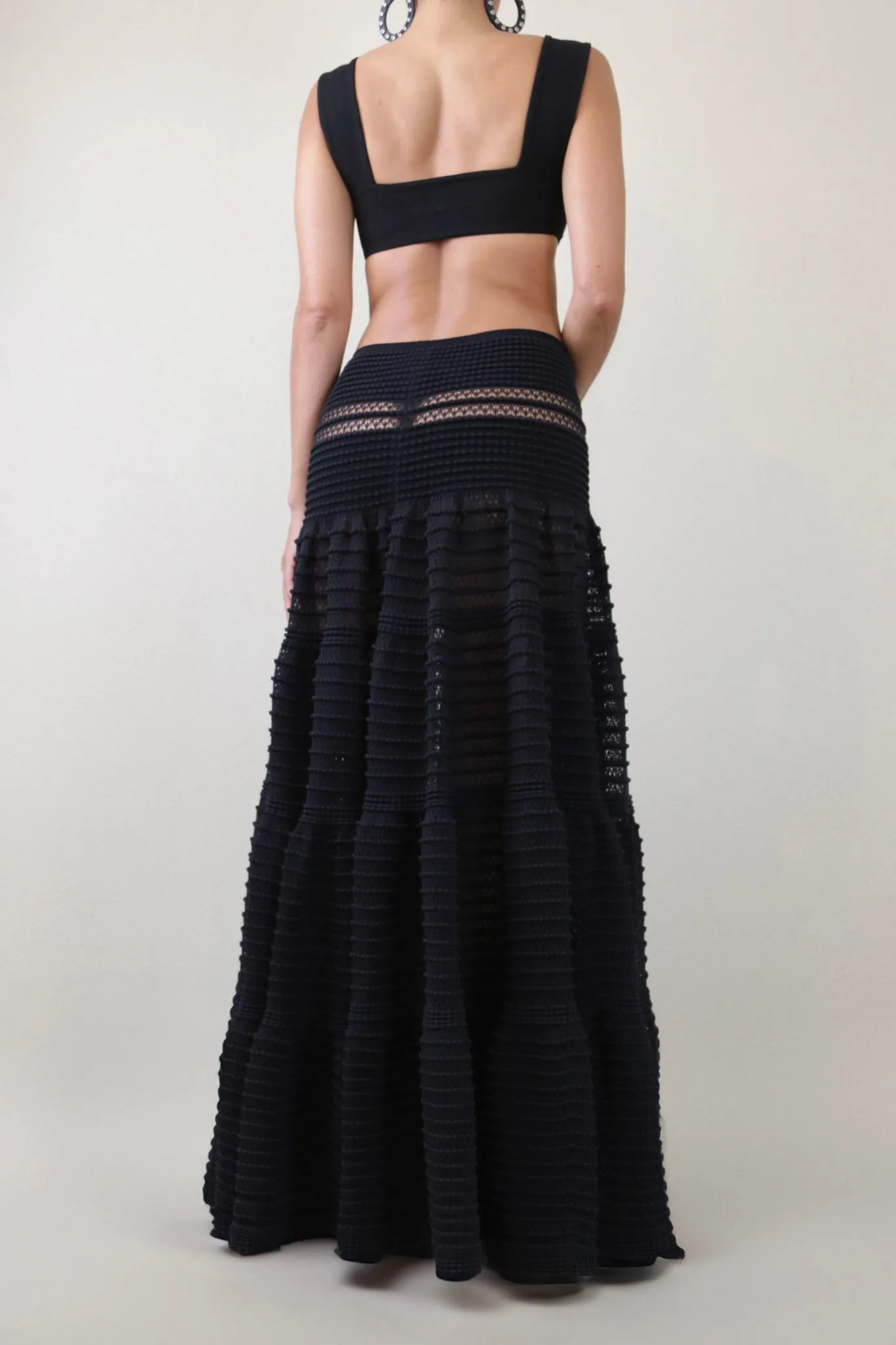 Knit Tiered Black Maxi Skirt